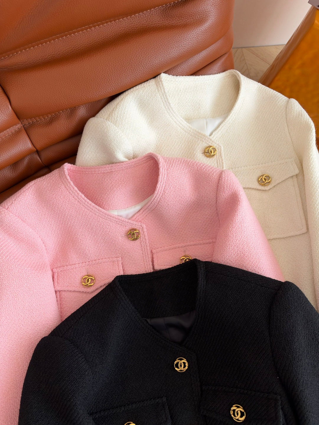 Chanel 26s CC Button Pocket Tweed Crop Jacket 449985