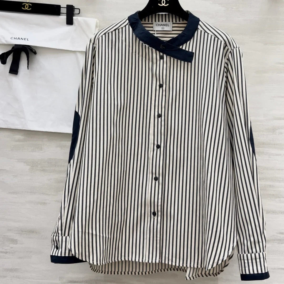 Chanel 2026 Striped Shirt Black White Blue Cotton 391144