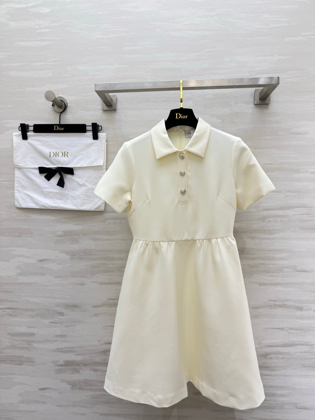 CD Fitted Dress with CD Buttons Cream Wool Silk 394196