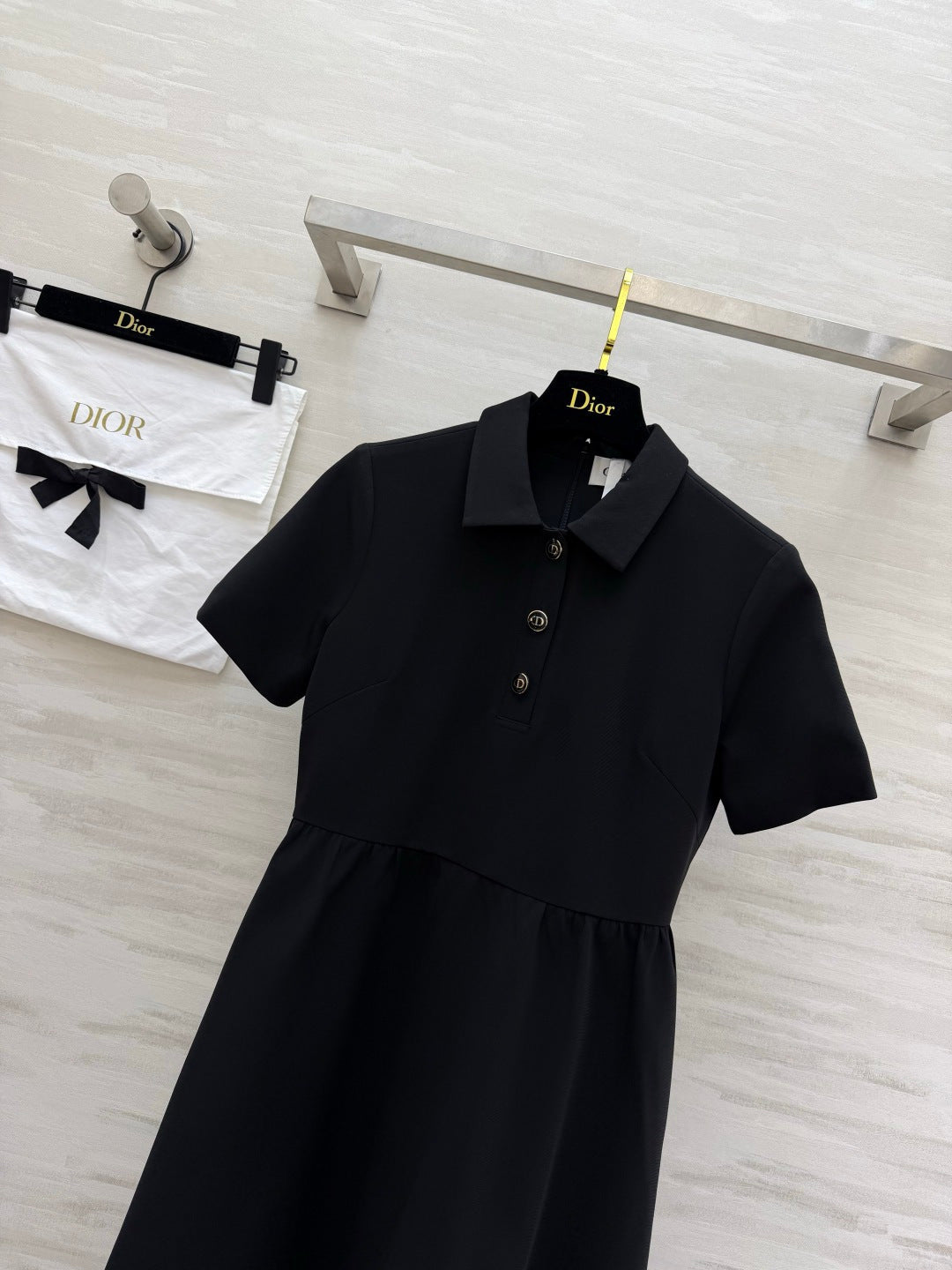 CD Fitted Dress with CD Buttons Black Wool Silk 394197