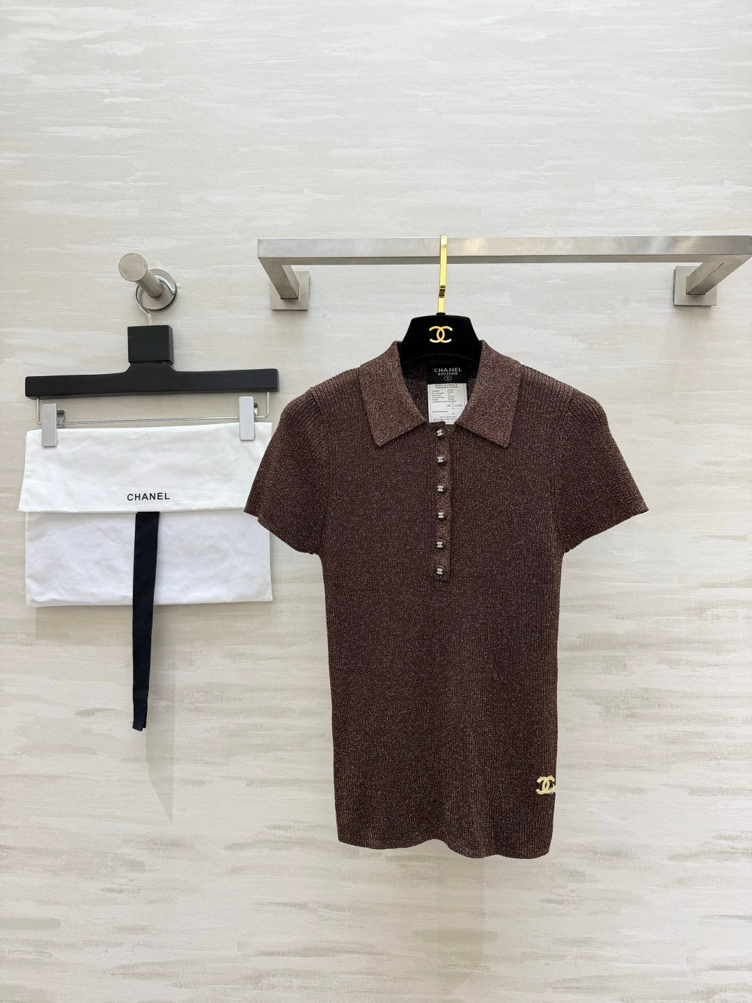 CC 26s Polo Knit Short-Sleeve Sleeve Golden Brown Cashmere 394166