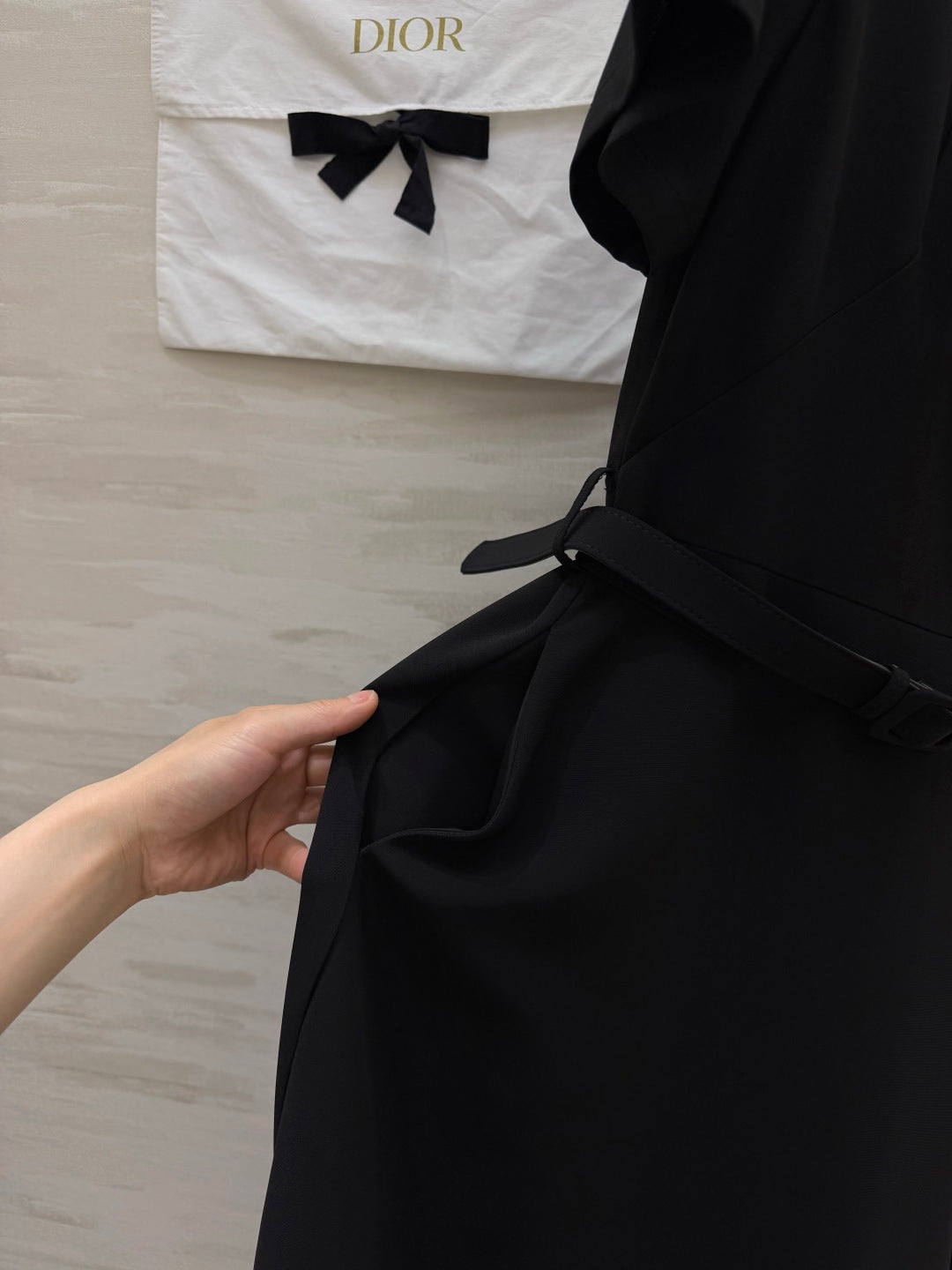 CD 26s Mid-Length Belted Dress Black Wool Silk 394161