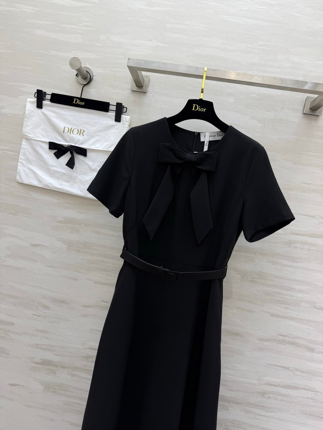 CD 26s Mid-Length Belted Dress Black Wool Silk 394161
