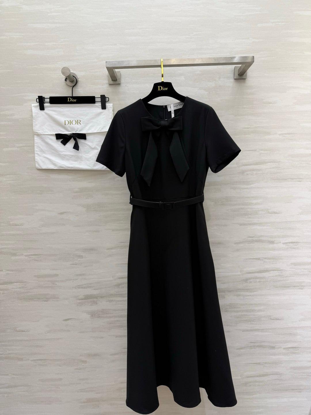 CD 26s Mid-Length Belted Dress Black Wool Silk 394161