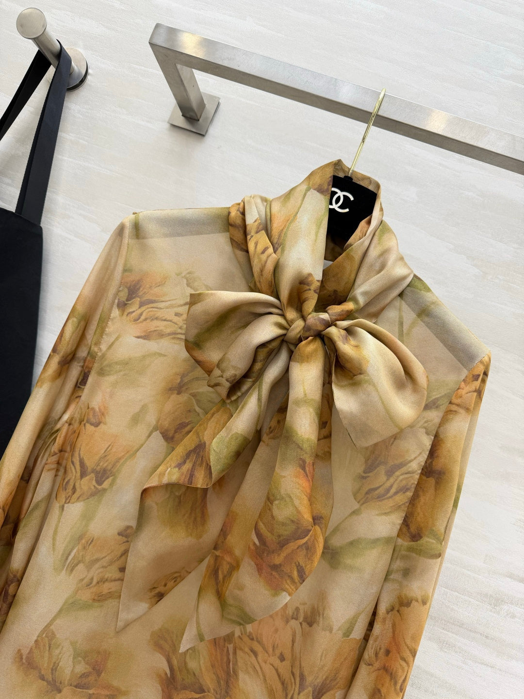 YSL Lavallière Leopard-Print Blouse Beige Silk 397064