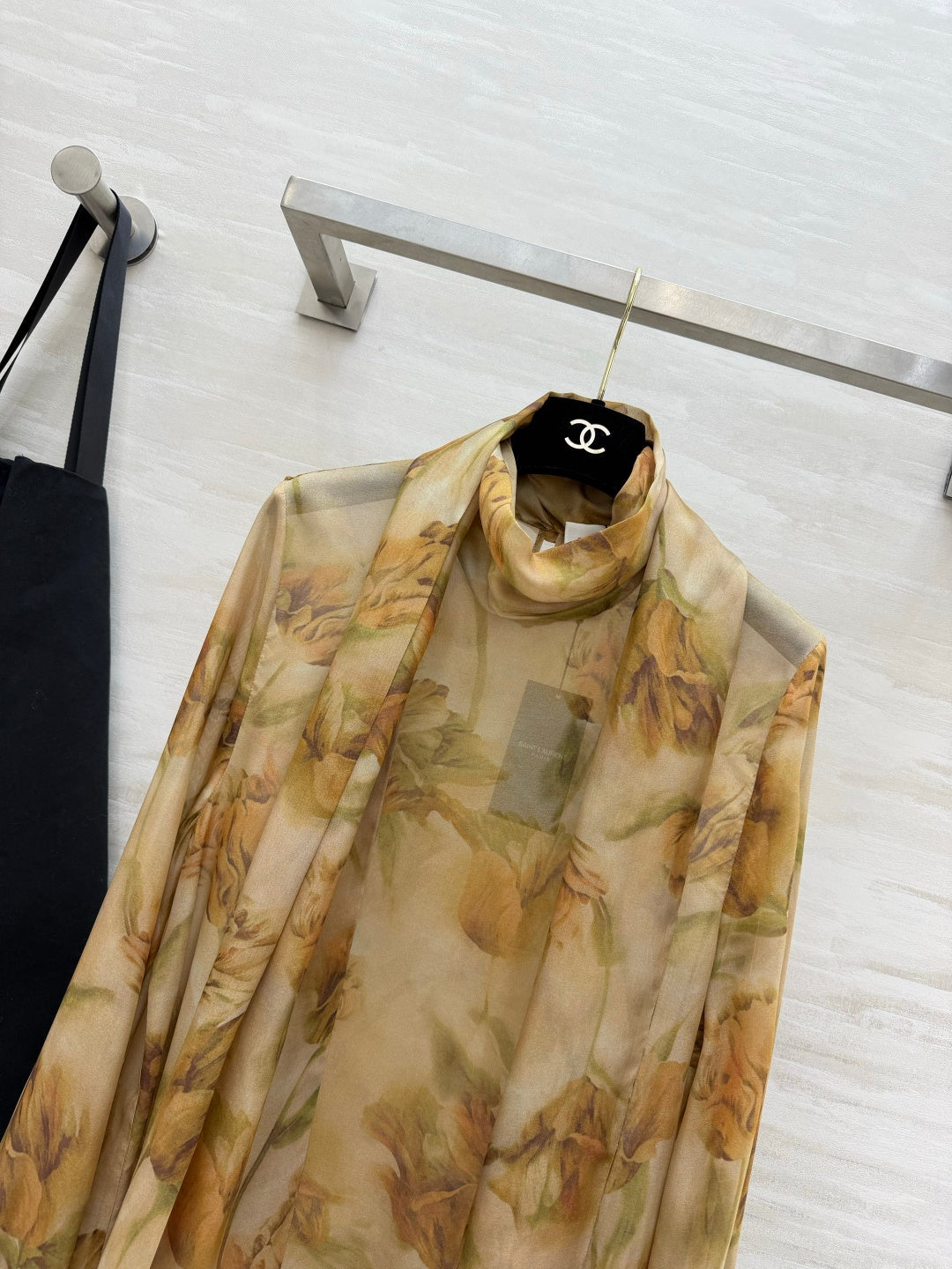 YSL Lavallière Leopard-Print Blouse Beige Silk 397064