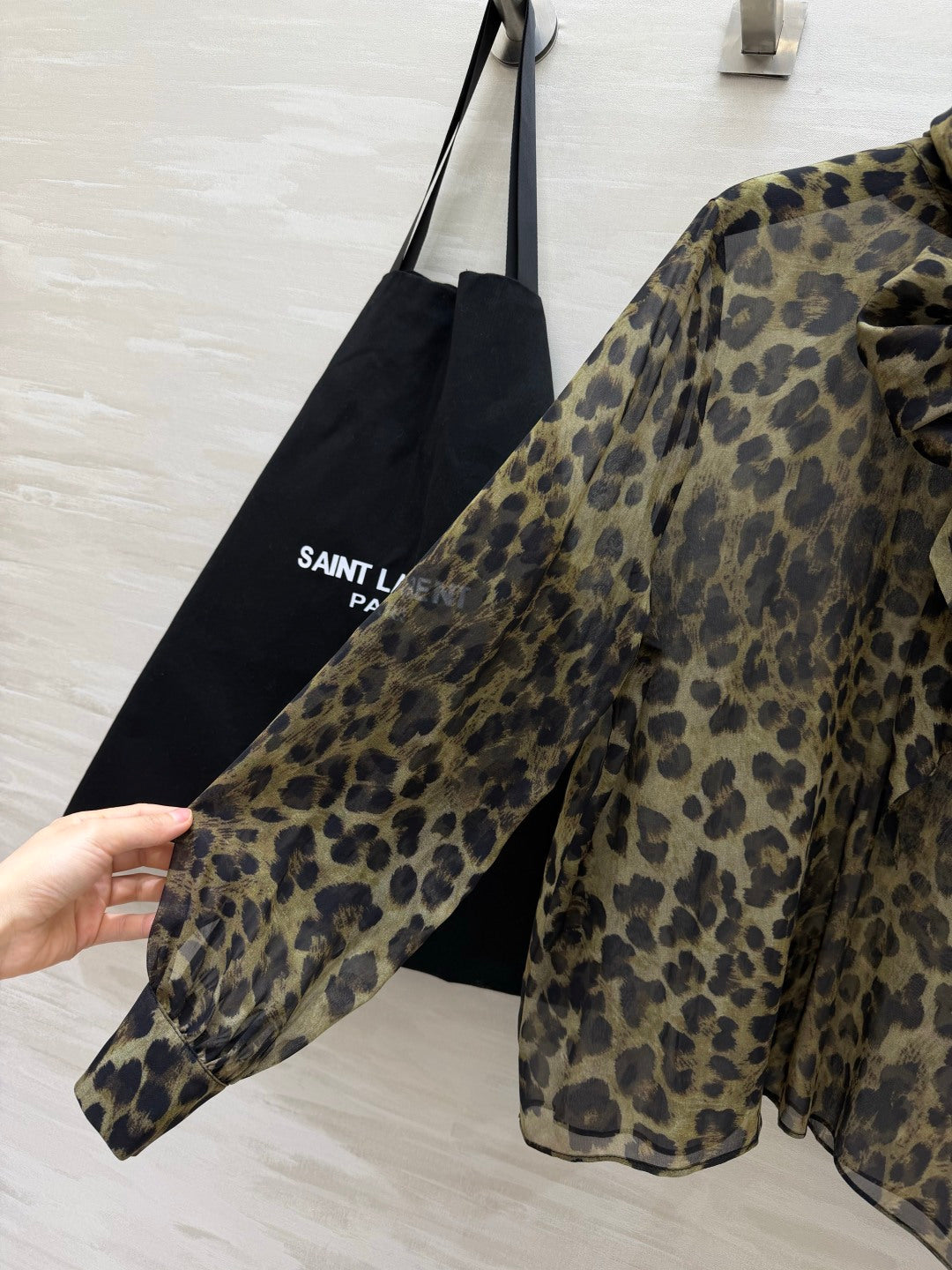 YSL Lavallière Leopard-Print Blouse Silk 397066