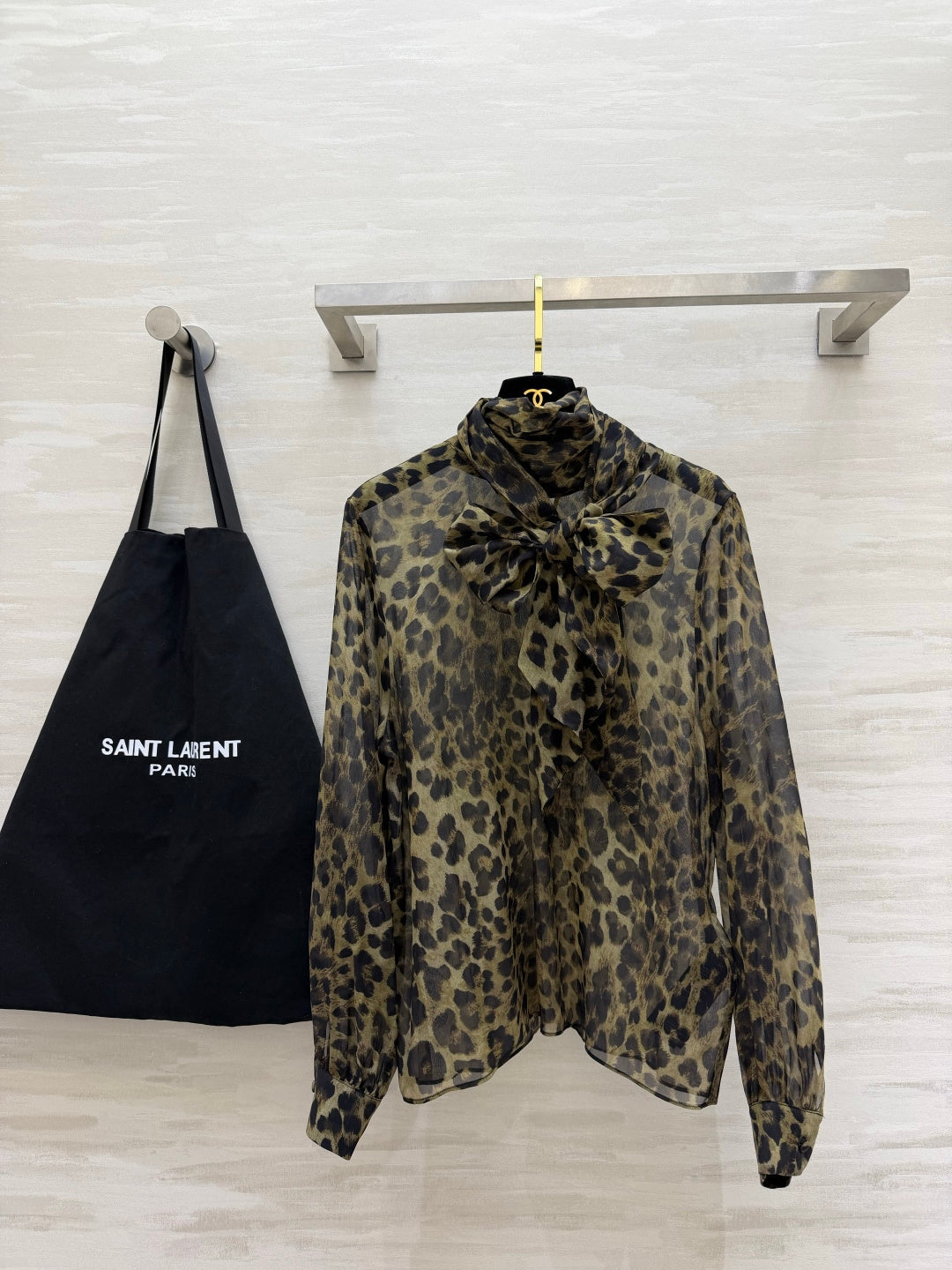 YSL Lavallière Leopard-Print Blouse Silk 397066