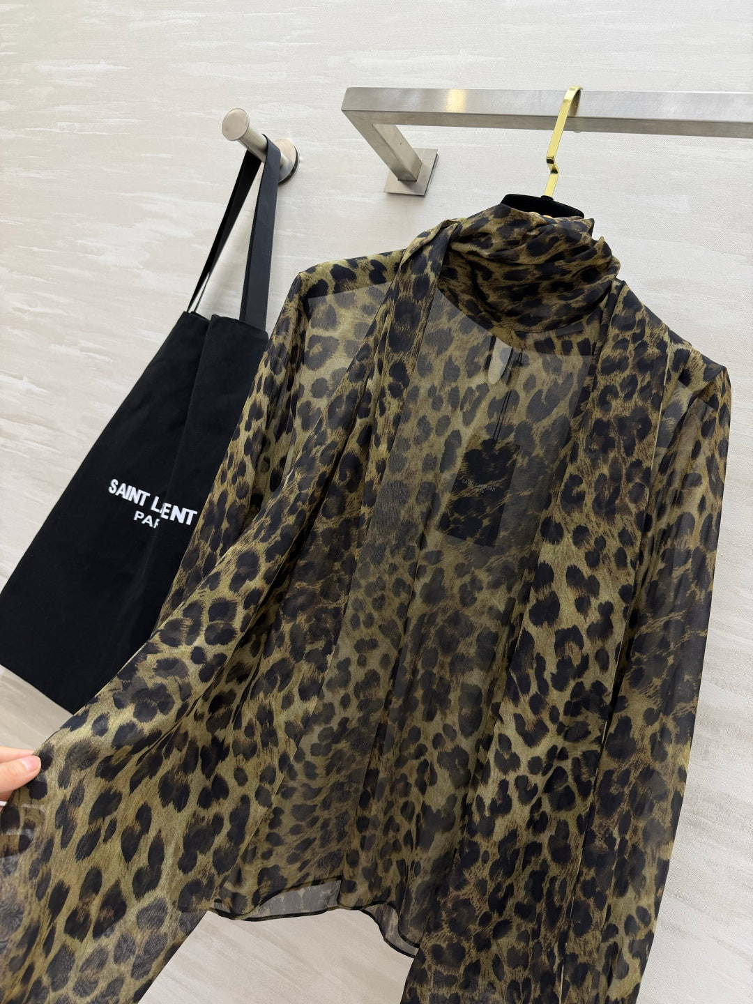 YSL Lavallière Leopard-Print Blouse Silk 397066