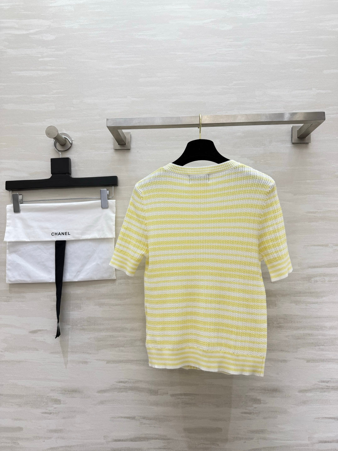 CC 26s Striped Short-Sleeved Top Creamy Yellow White Knit 397045