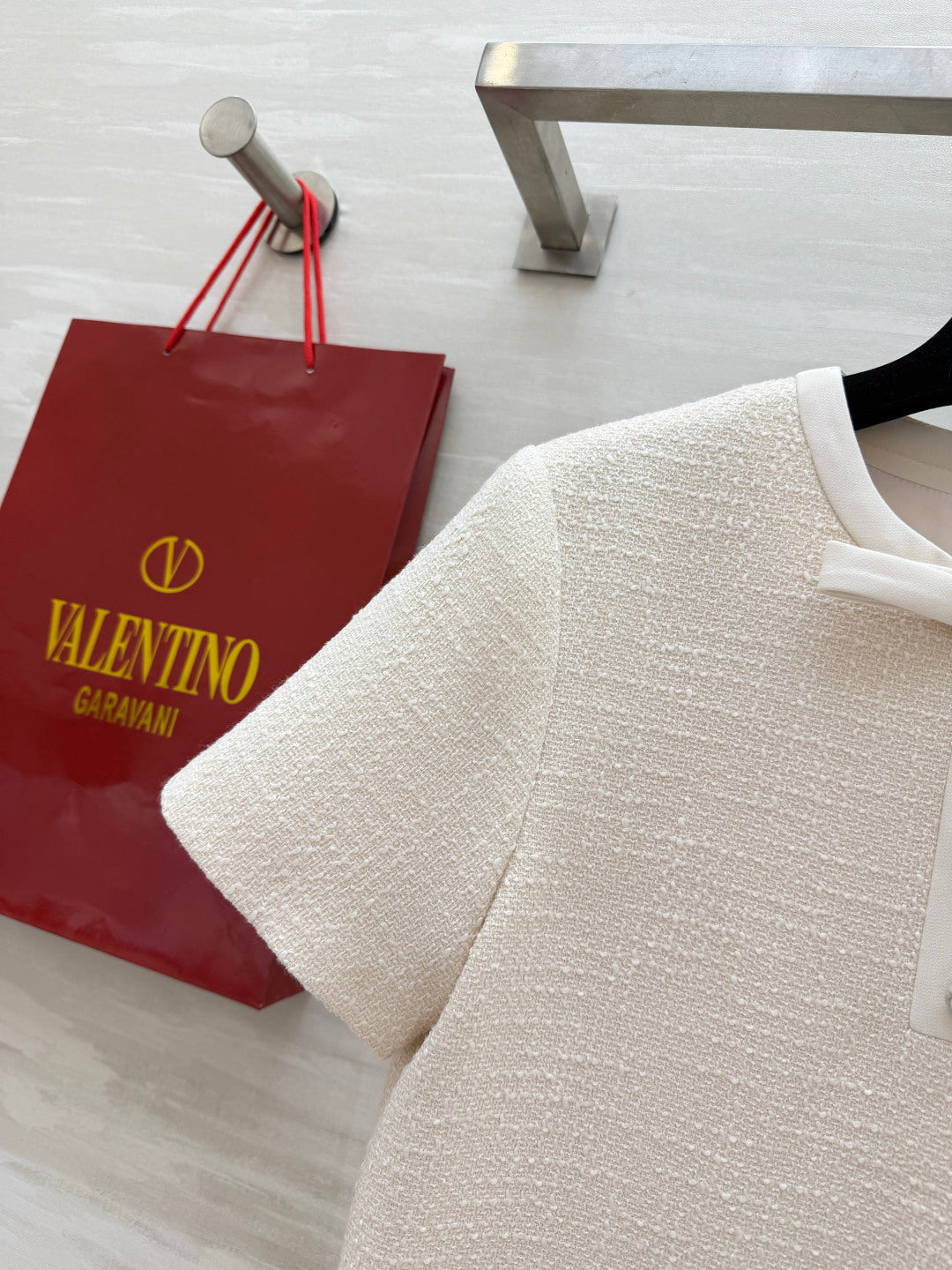 VT 26s Bow-Detail Mini Dress Cream Wool Nylon 398911