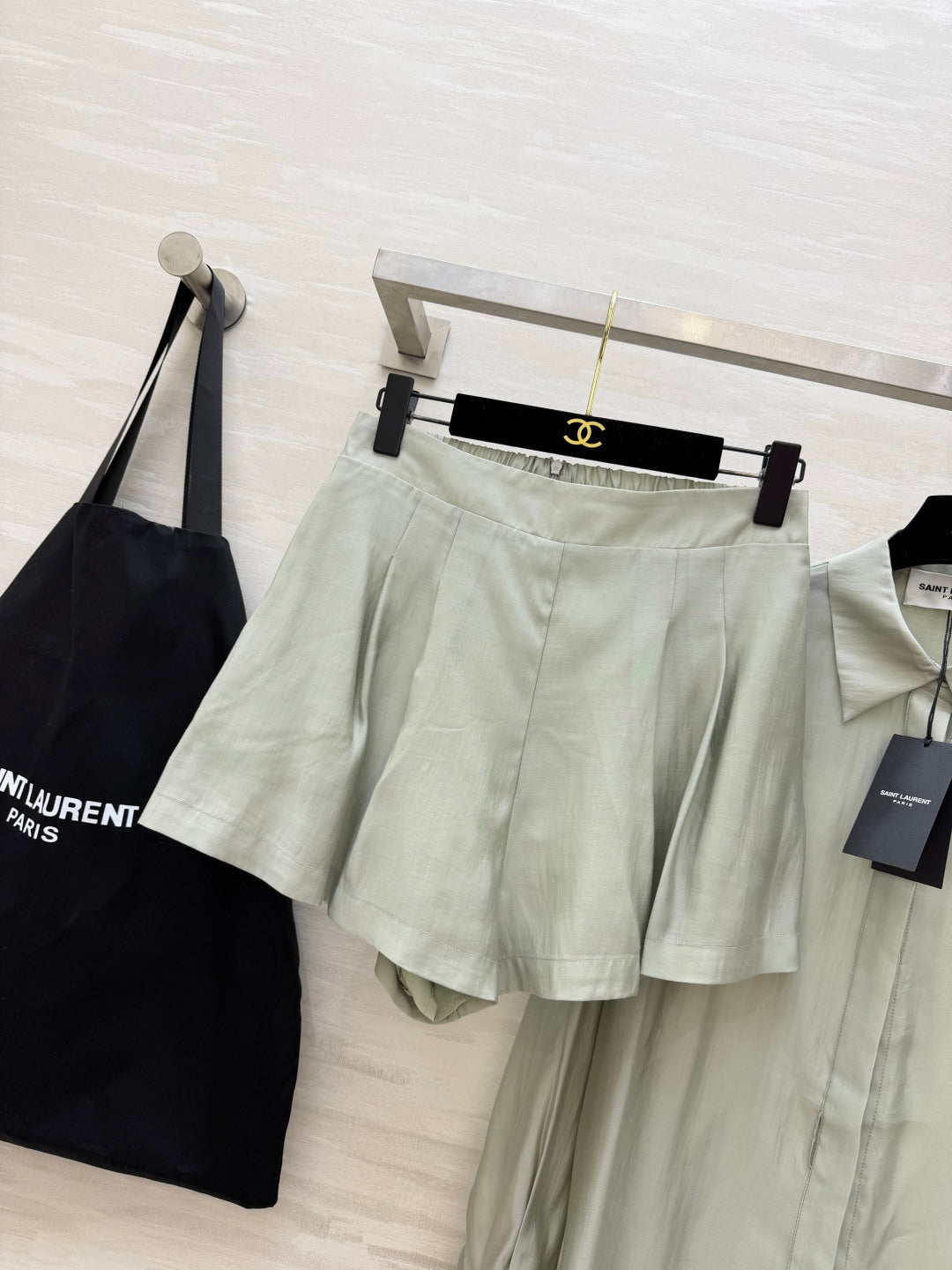 YSL 26s Long-Sleeved Silk Shirt Set Grey 398904