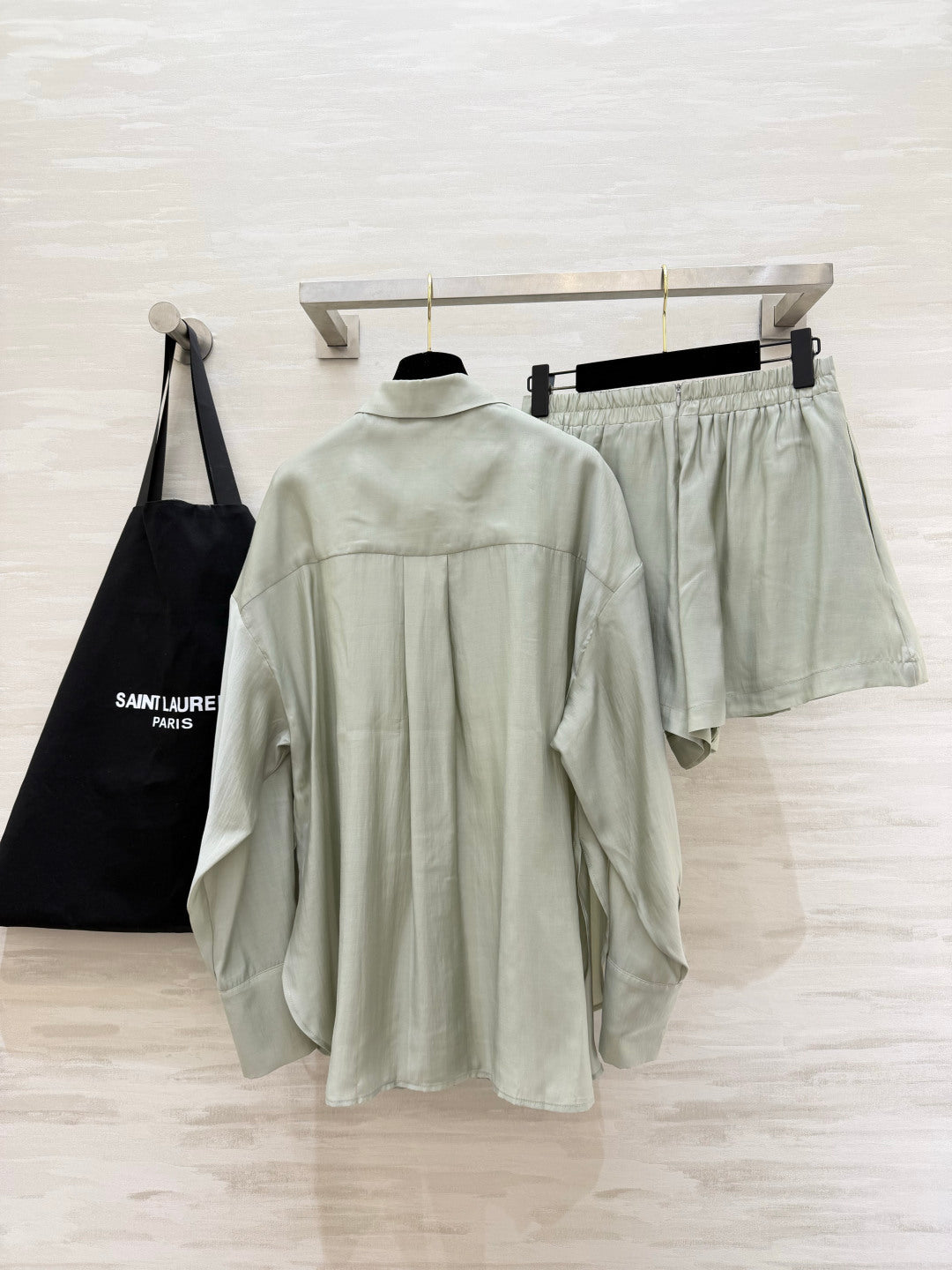 YSL 26s Long-Sleeved Silk Shirt Set Grey 398904