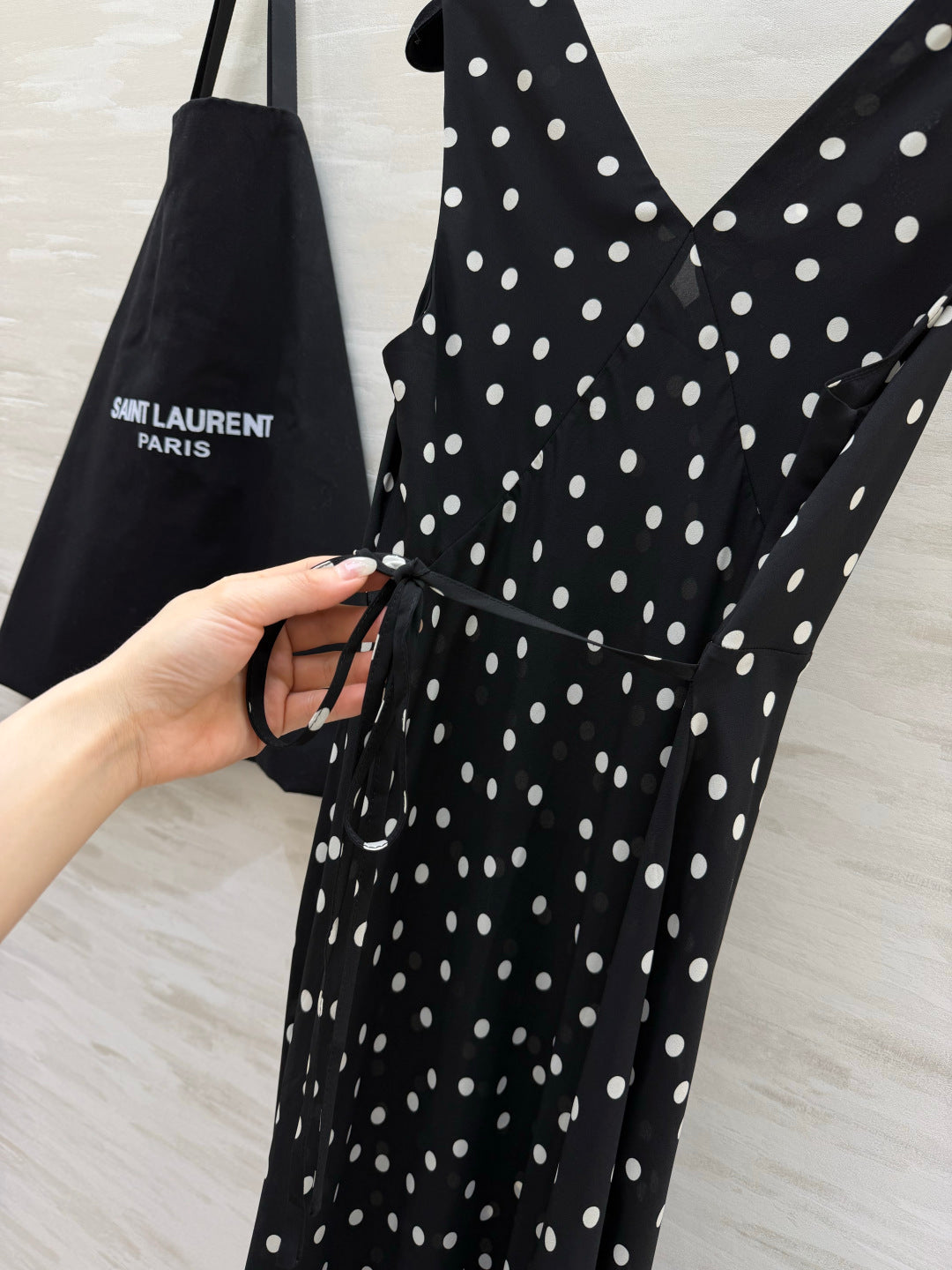 YSL 26s V-Neck Maxi Dress Black White Dress 398891