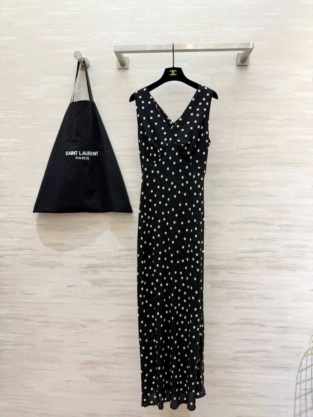 YSL 26s V-Neck Maxi Dress Black White Dress 398891
