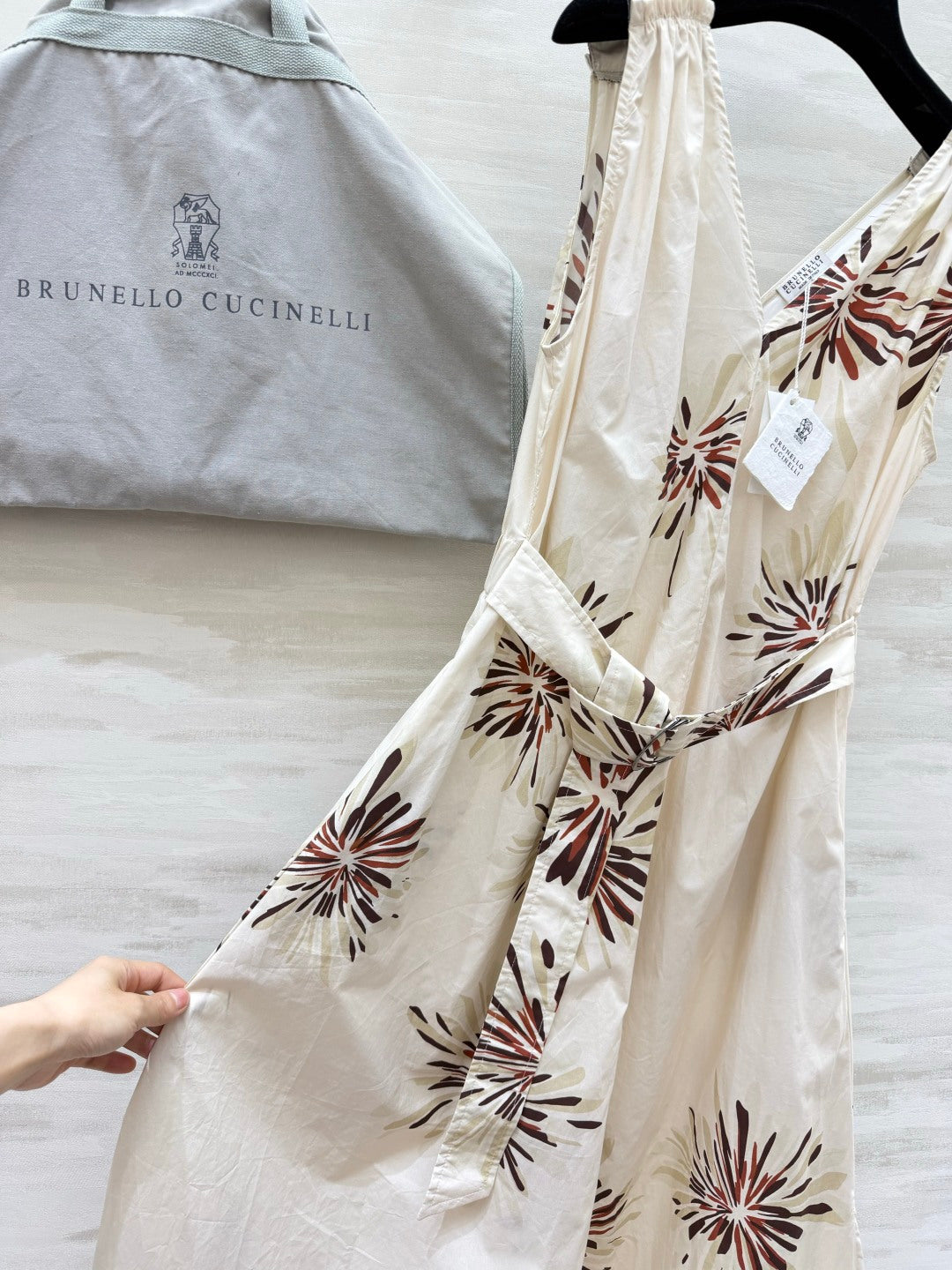 Brunello Cucinelli 26s Floral Midi Dress Cream Cotton 398870