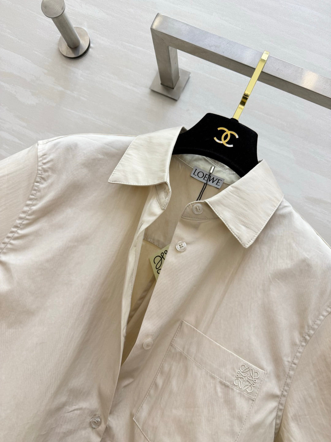 Loewe 26s Short-Sleeved Shirt Cream Cotton 398853