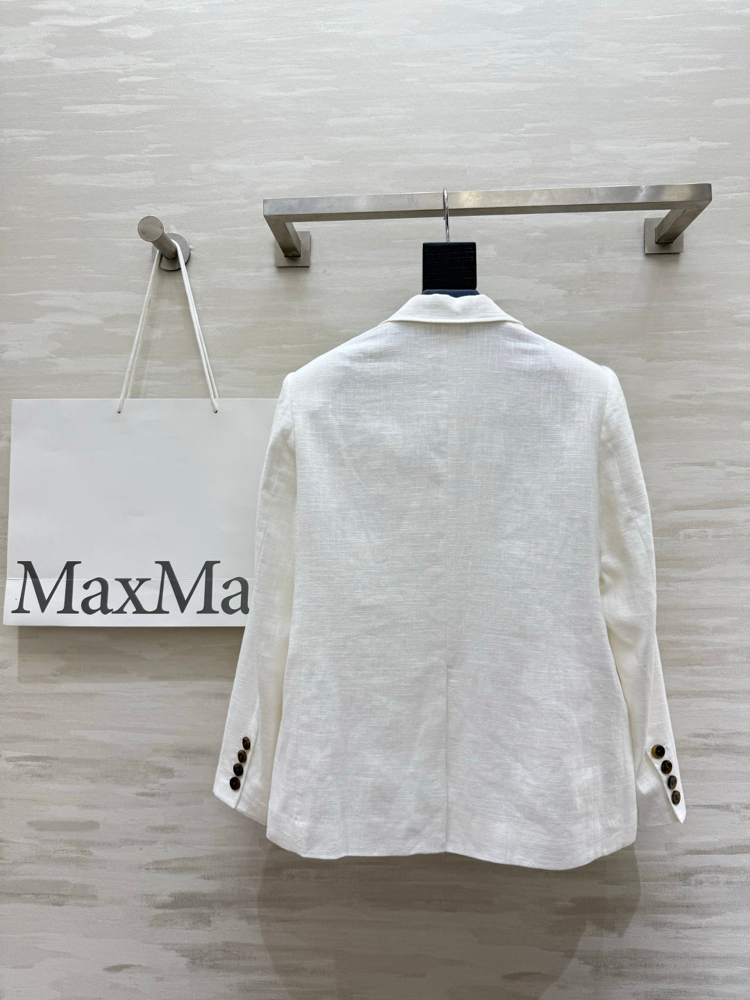 Max Mara Single-Breasted Blazer White Linen 398828