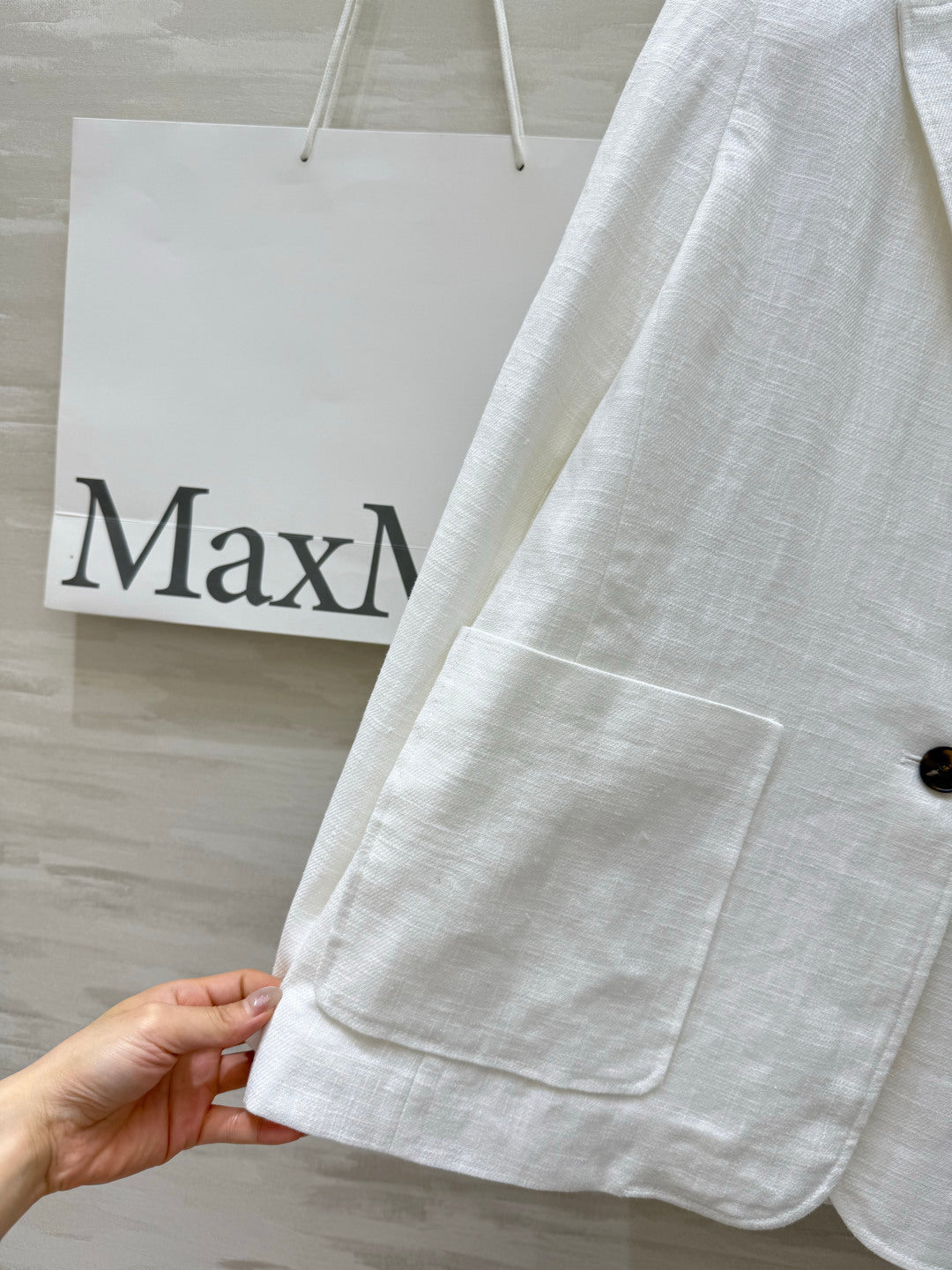 Max Mara Single-Breasted Blazer White Linen 398828