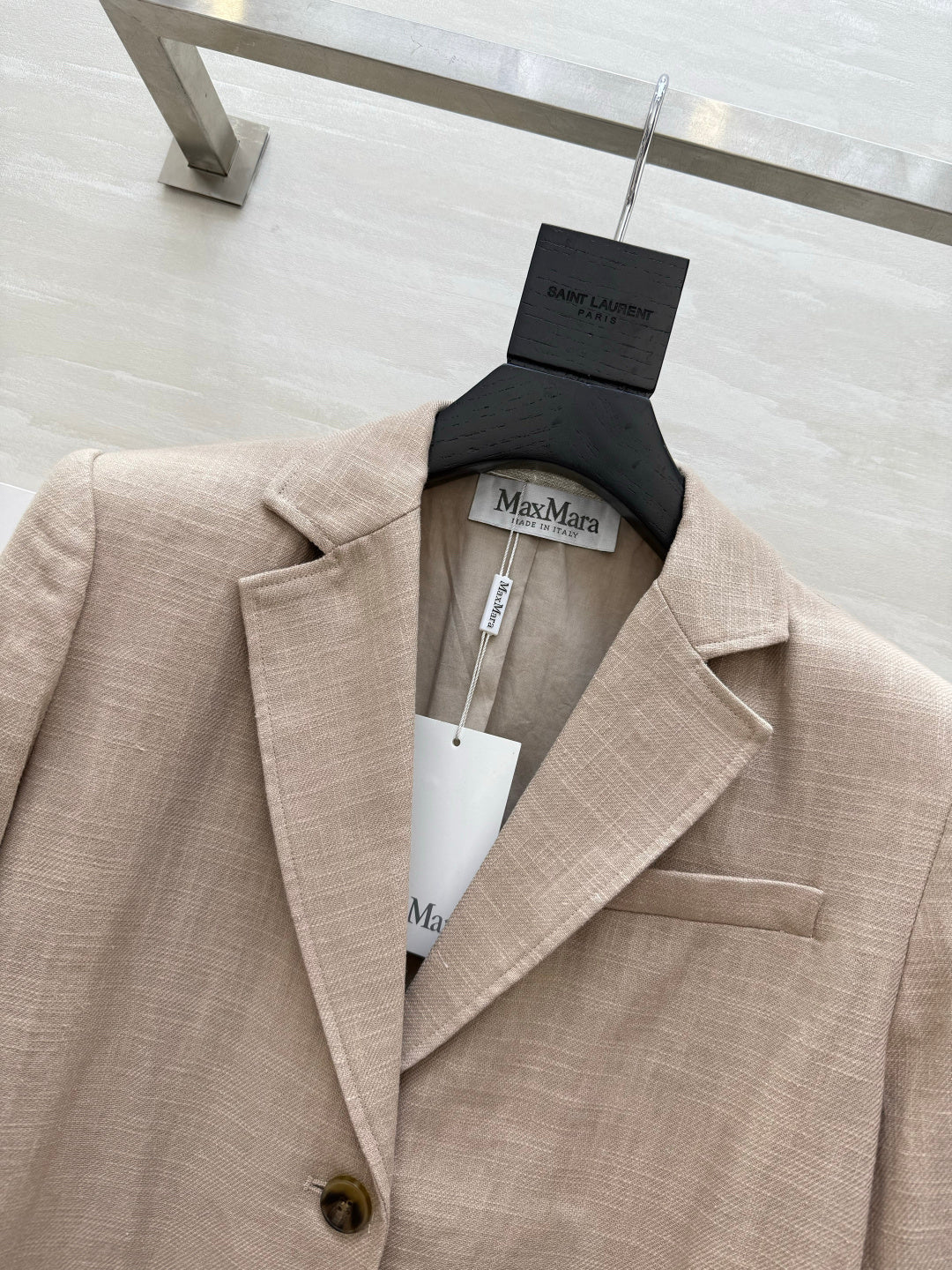 Max Mara Single-Breasted Blazer Light Khaki Linen 398830
