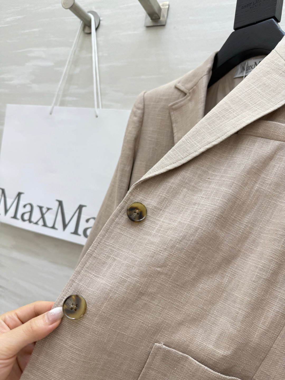Max Mara Single-Breasted Blazer Light Khaki Linen 398830