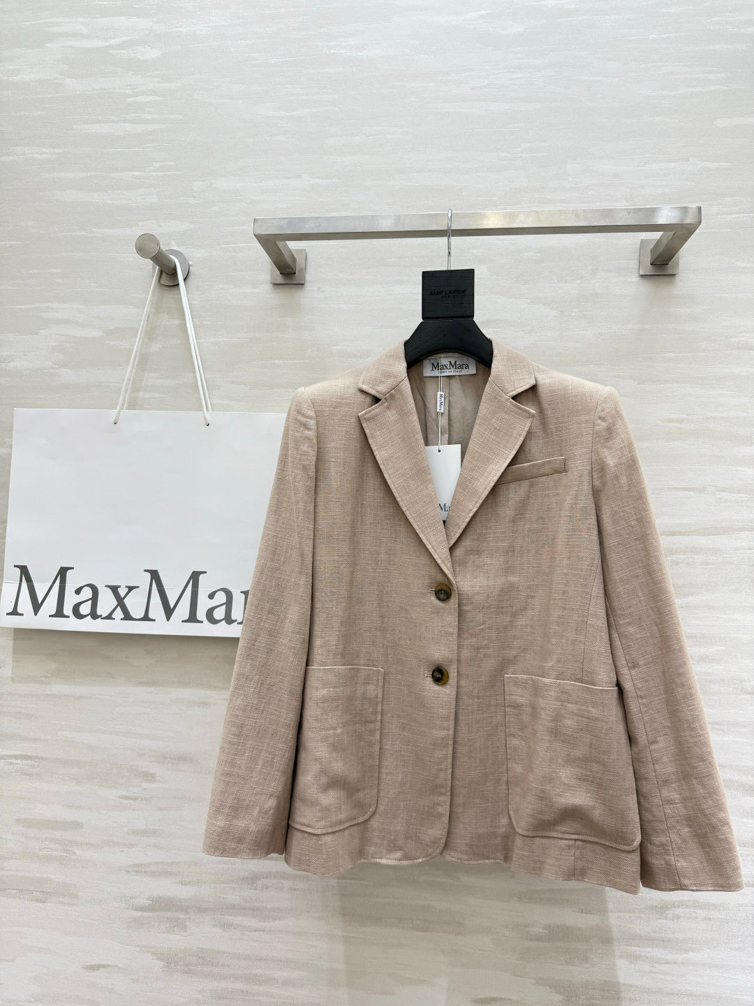 Max Mara Single-Breasted Blazer Light Khaki Linen 398830
