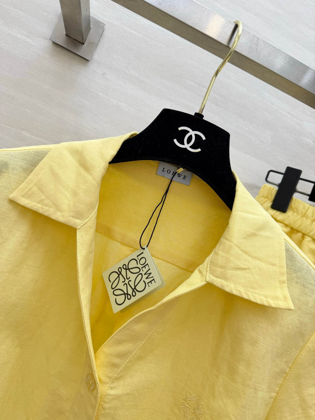 Loewe Summer Essential Two-Piece Set Shirt Loose Shorts Yellow Cotton 410421