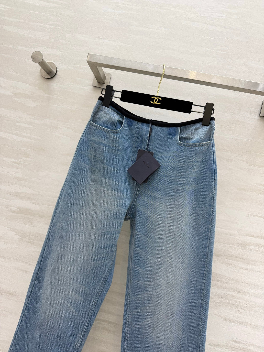 Prada 26s Wide-Leg Jeans Light Blue Washed Denim 405808