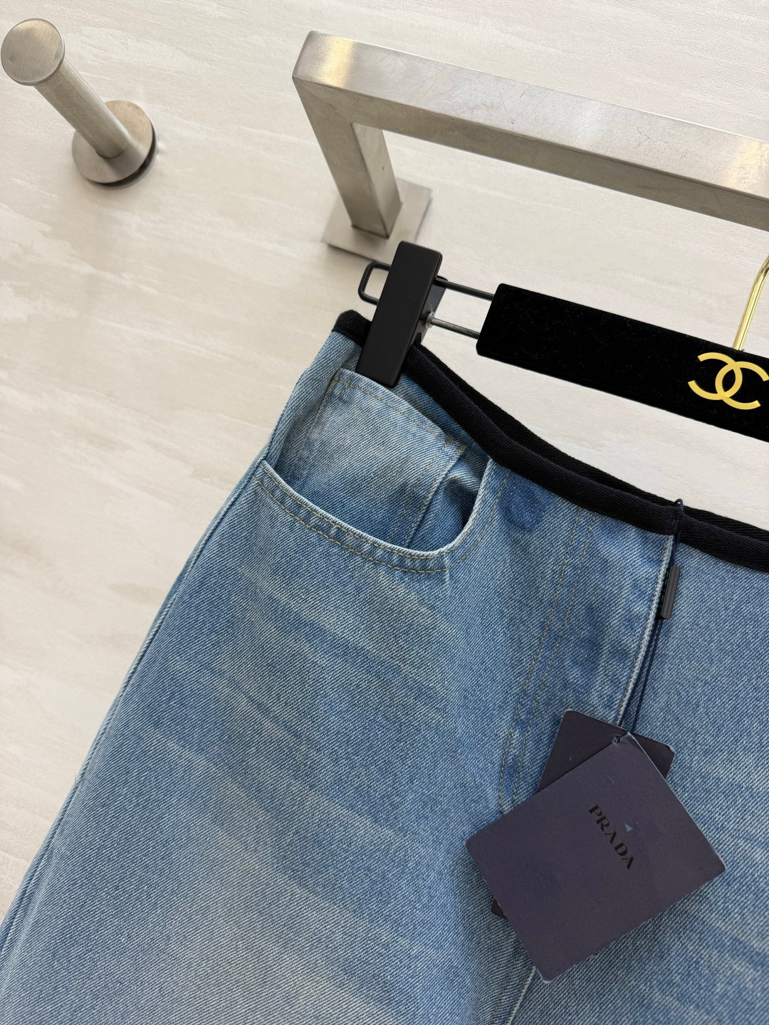 Prada 26s Wide-Leg Jeans Light Blue Washed Denim 405808