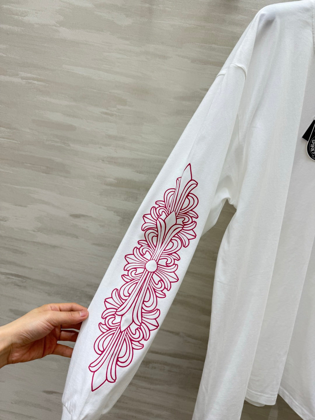 Chorme Heart Long-Sleeved Top Pink White Cotton 408811