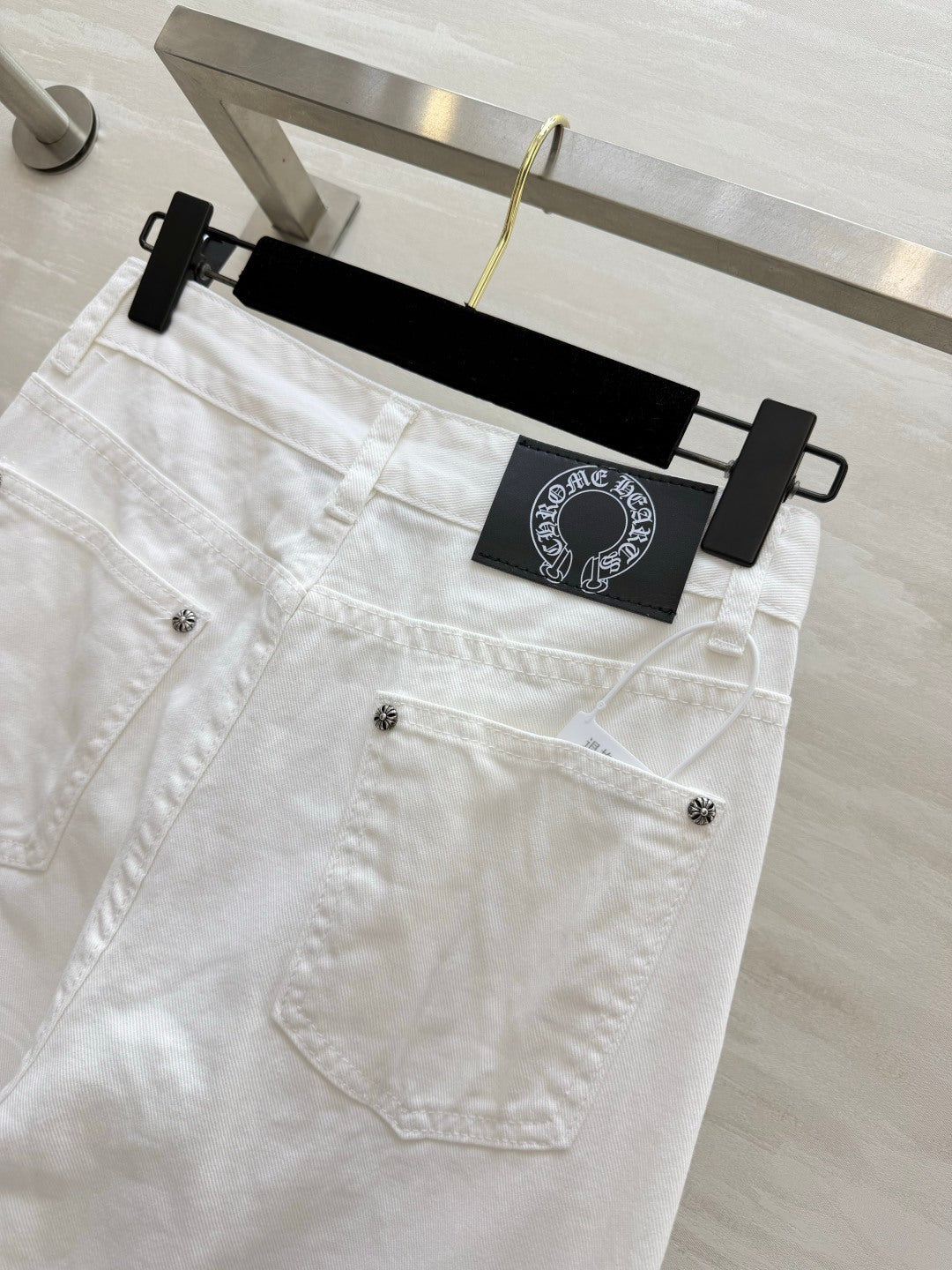 Chorme Heart Cross Patchwork Jeans Pink White Denim 408813