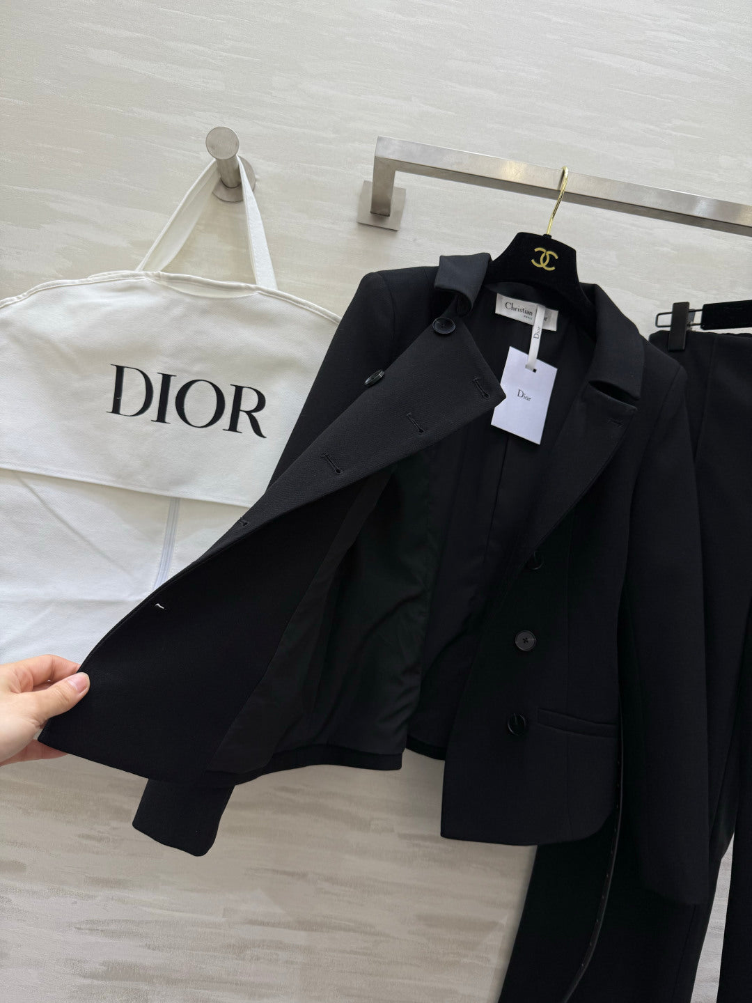 CD 26s Set Belted Jacket & Pant Black Virgin Wool and Silk 414136