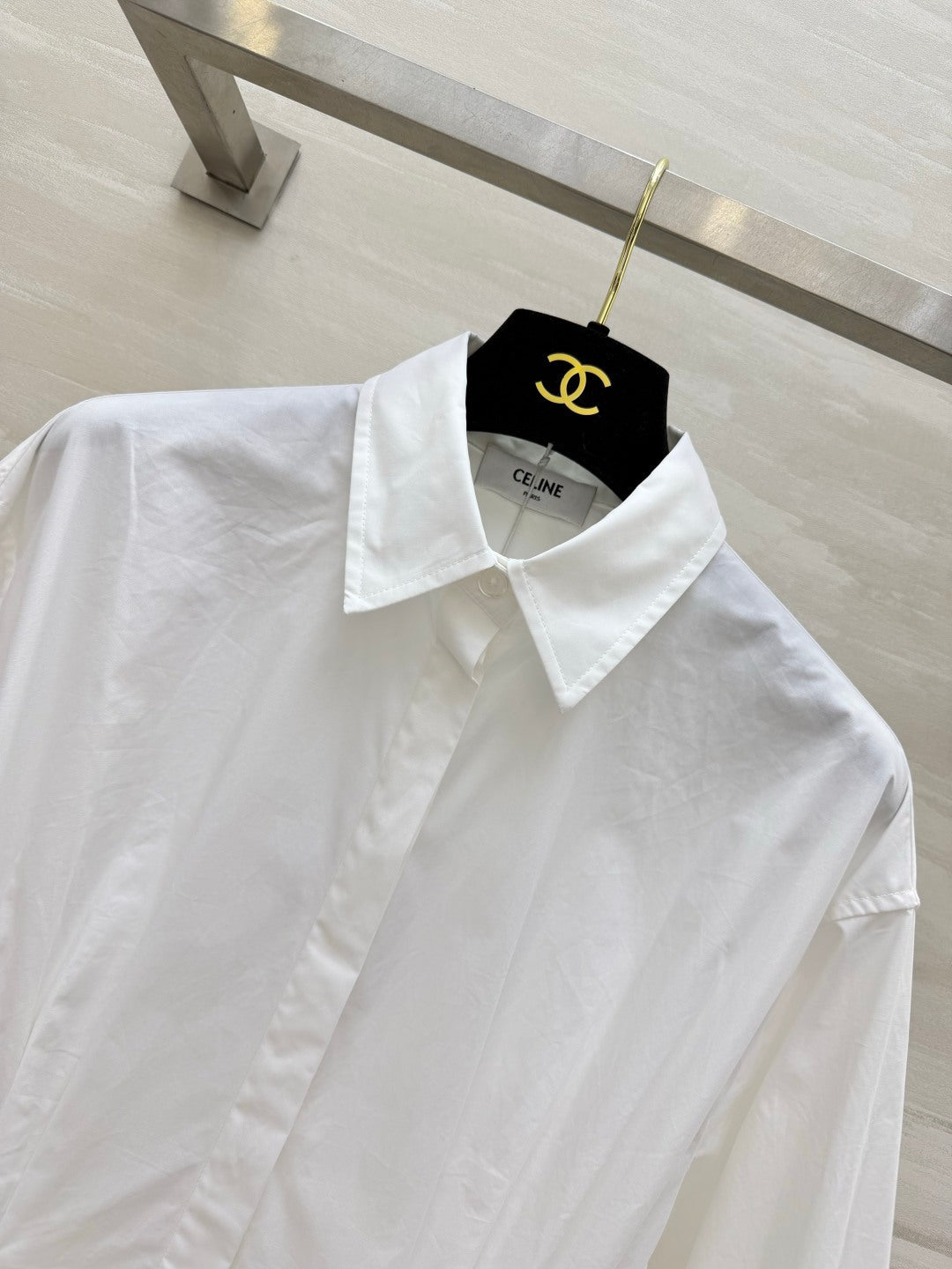 Celine 26s Shirt Dress White Cotton Poplin 416059