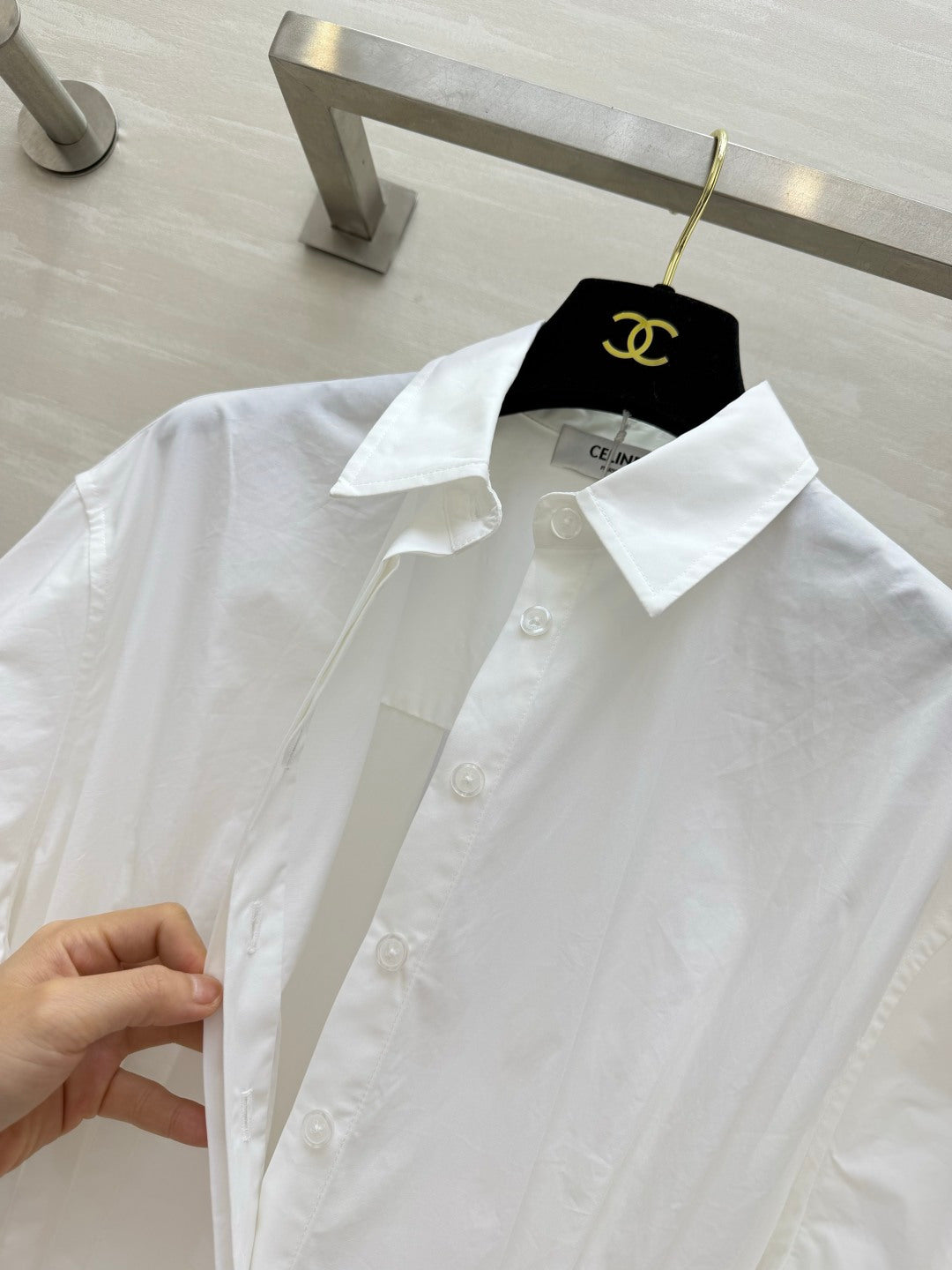 Celine 26s Shirt Dress White Cotton Poplin 416059
