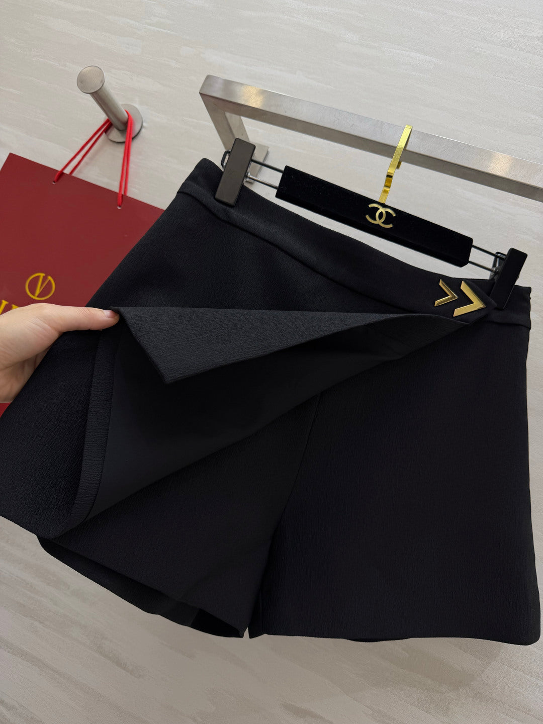 Valentino 26s Vlogo-Detail Wrap Mini Skirt Black Wool 416028