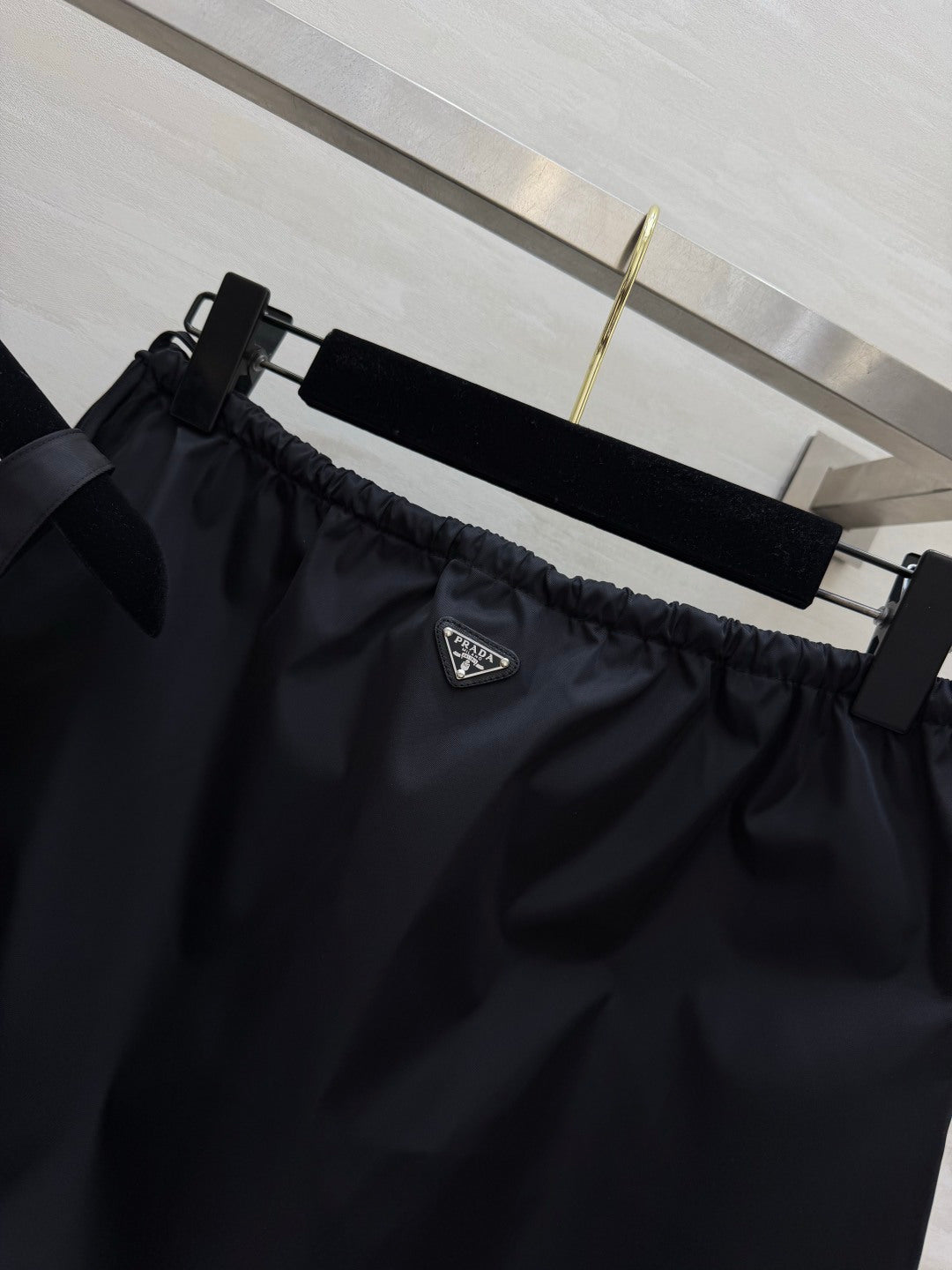 Prada Two-Piece Set Drawstring Skirt U-neck Black Camisole Nylon 416021