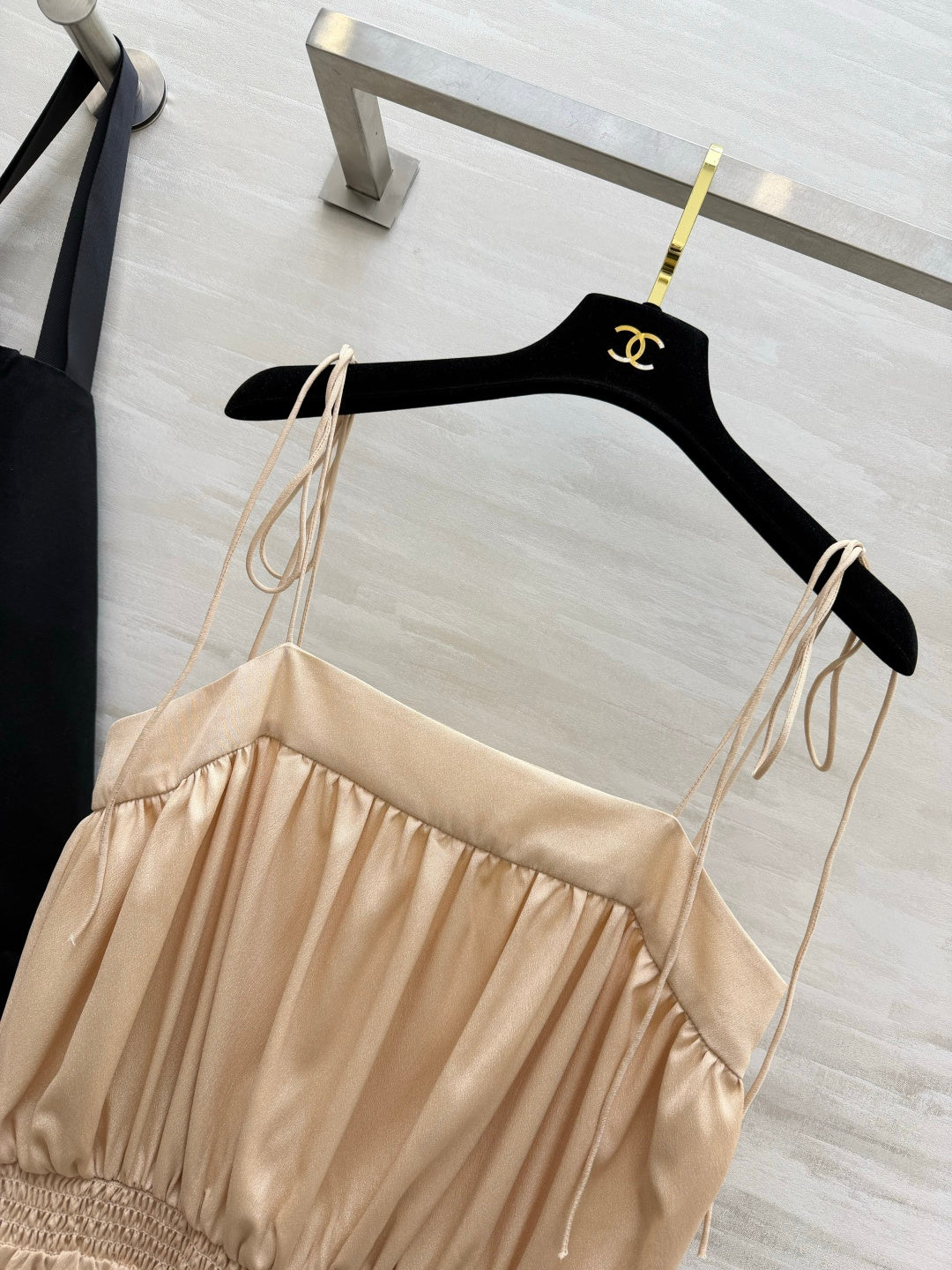 YSL 26s Ballon Midi Dress Light Beige Silk 415980