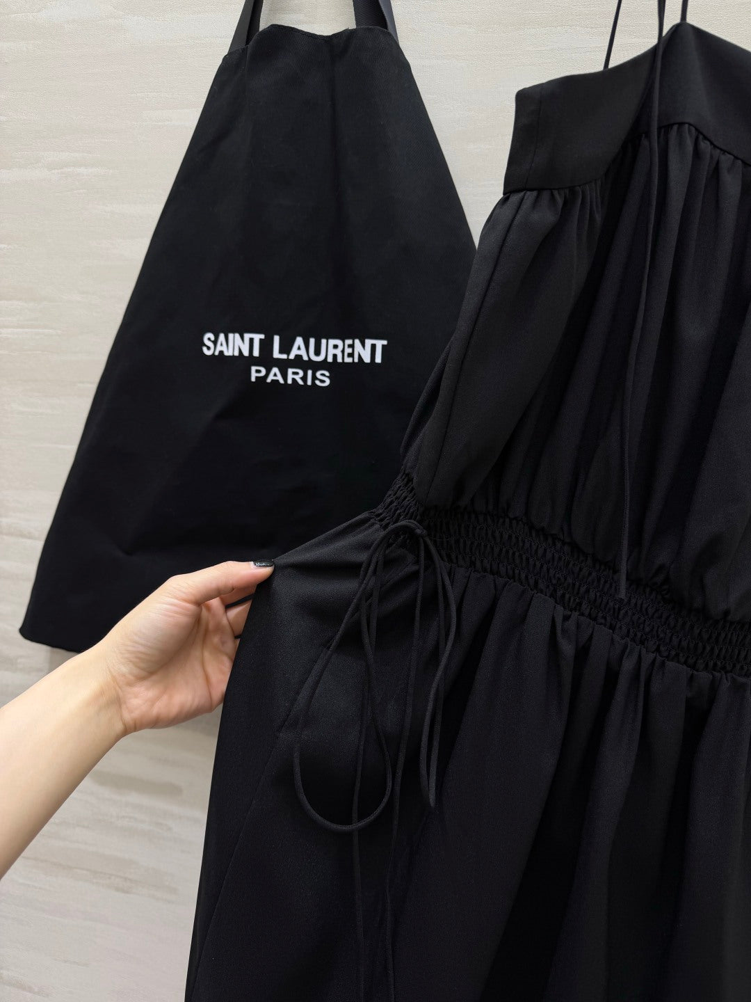 YSL 26s Ballon Midi Dress Black Silk 415982