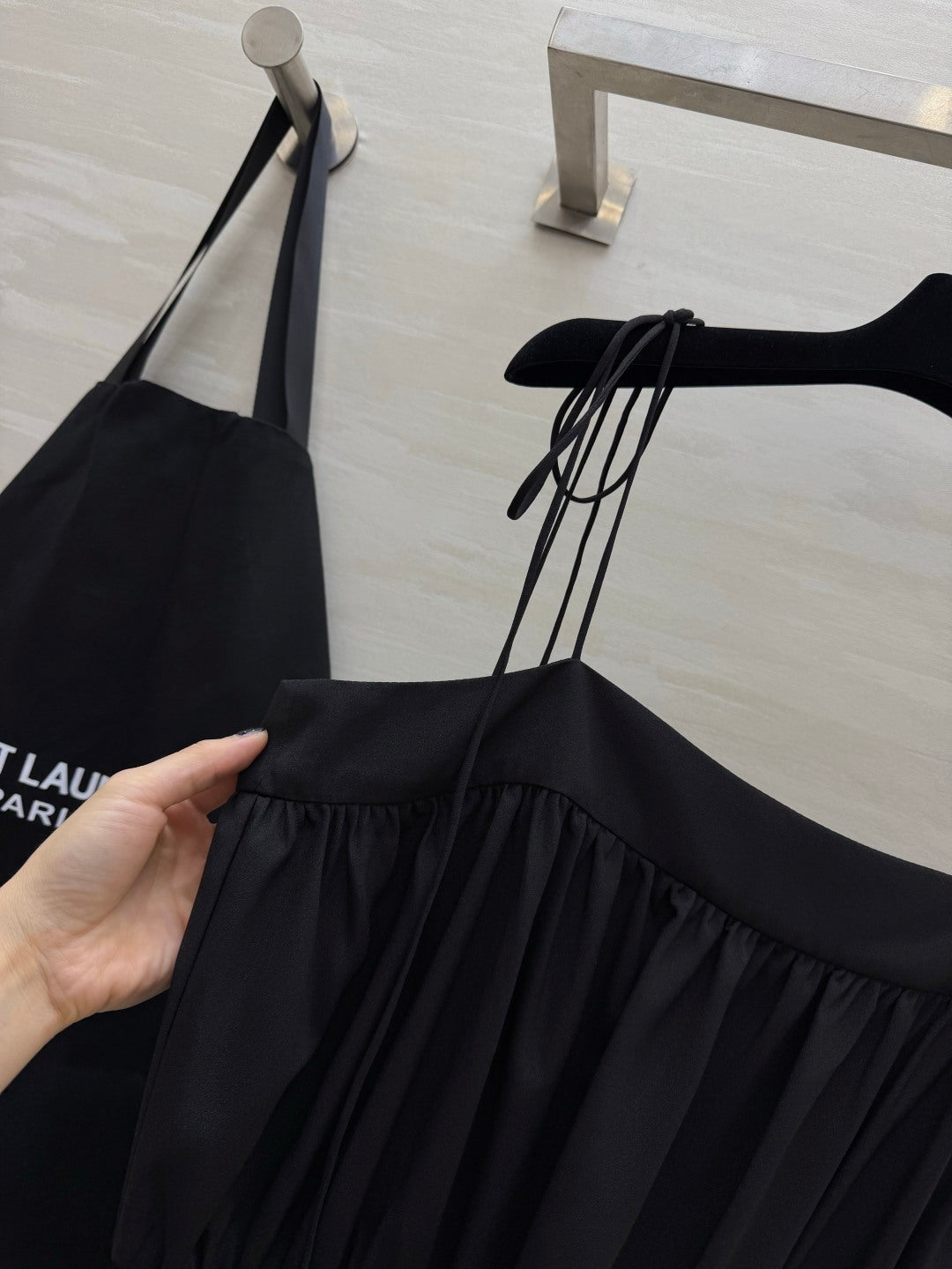 YSL 26s Ballon Midi Dress Black Silk 415982