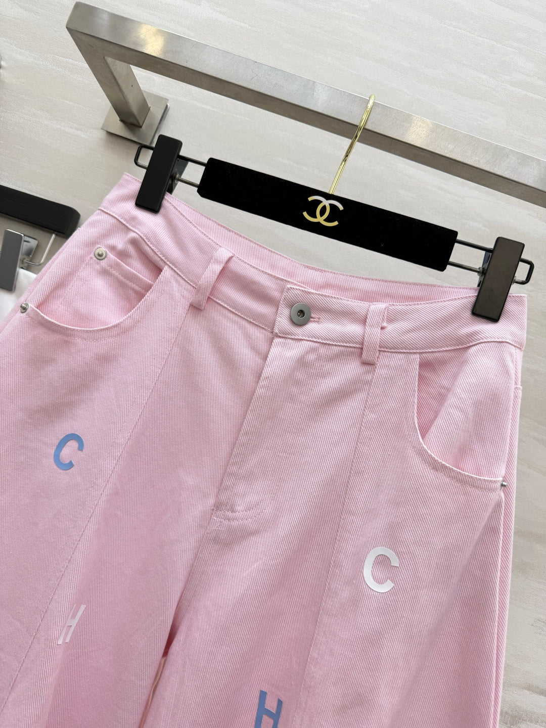 CC 26s Letter Embroidery Wide-Leg Pants Light Pink Cotton 415963