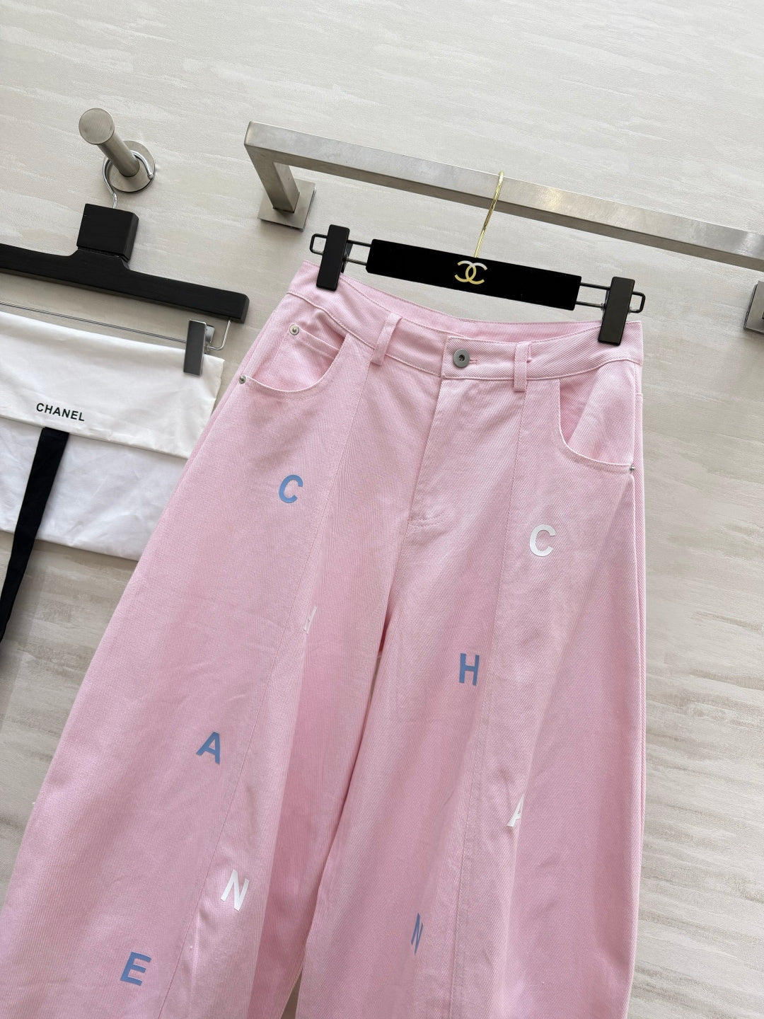 CC 26s Letter Embroidery Wide-Leg Pants Light Pink Cotton 415963