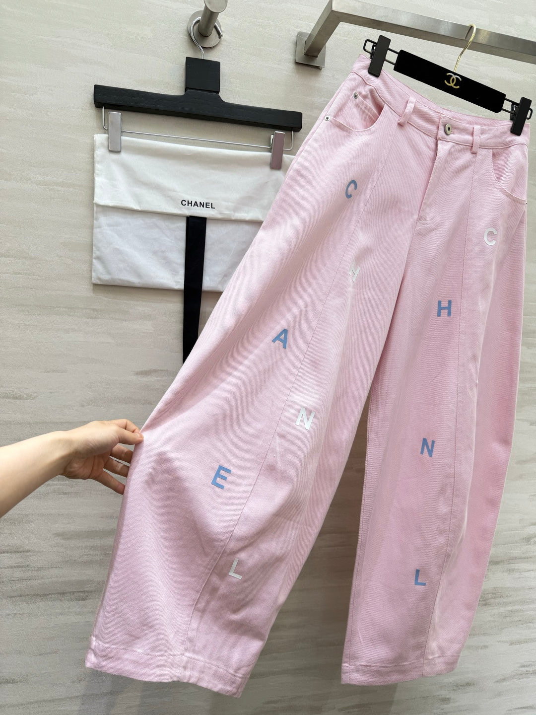 CC 26s Letter Embroidery Wide-Leg Pants Light Pink Cotton 415963