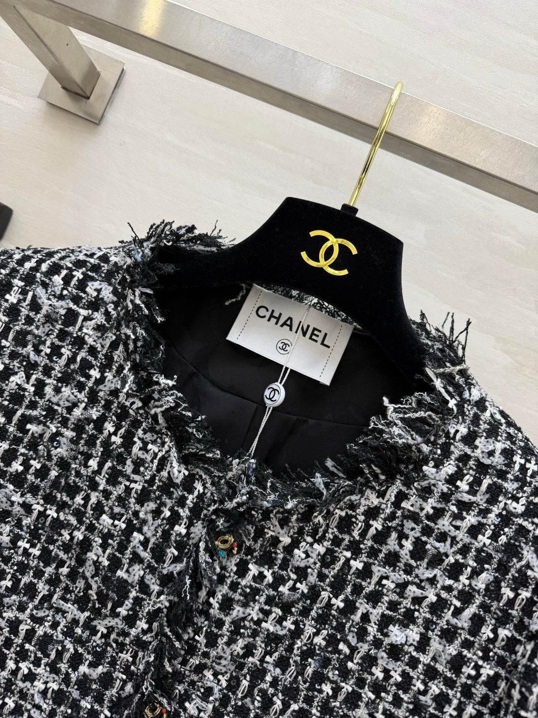 CC 26s Fringed Edges Jacket Black White Tweed 422118