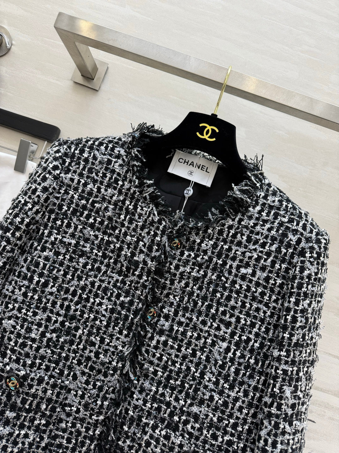 CC 26s Fringed Edges Jacket Black White Tweed 422118