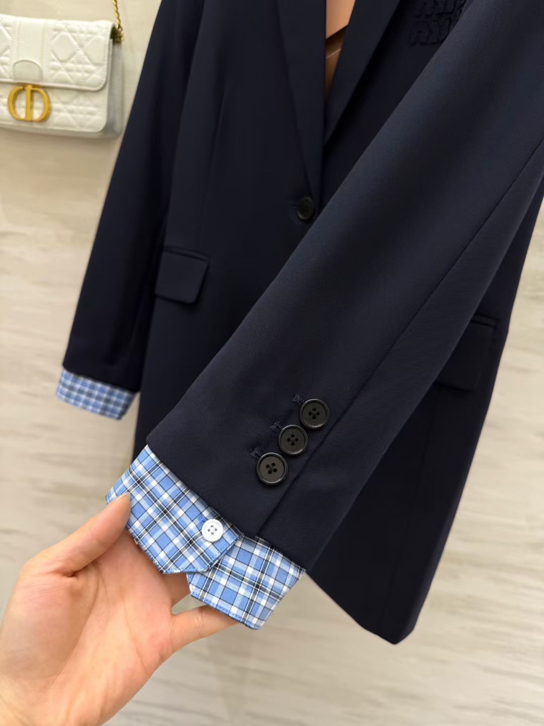 Miu 26s Blazer Navy Blue Blue Plaid Trim 427460