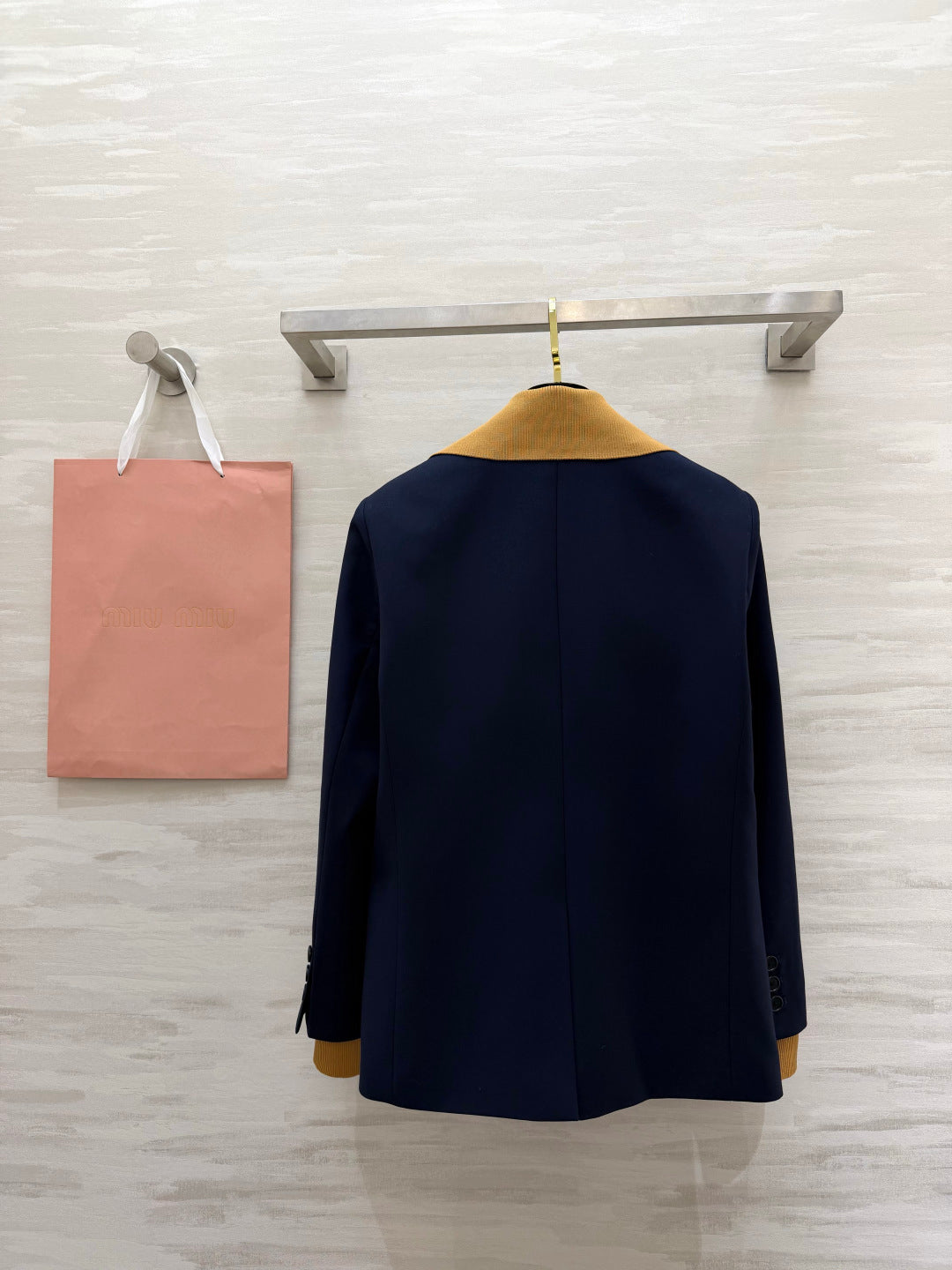 Miu 26s Blazer Navy Blue Yellow Corduroy/Knit Trim 427474