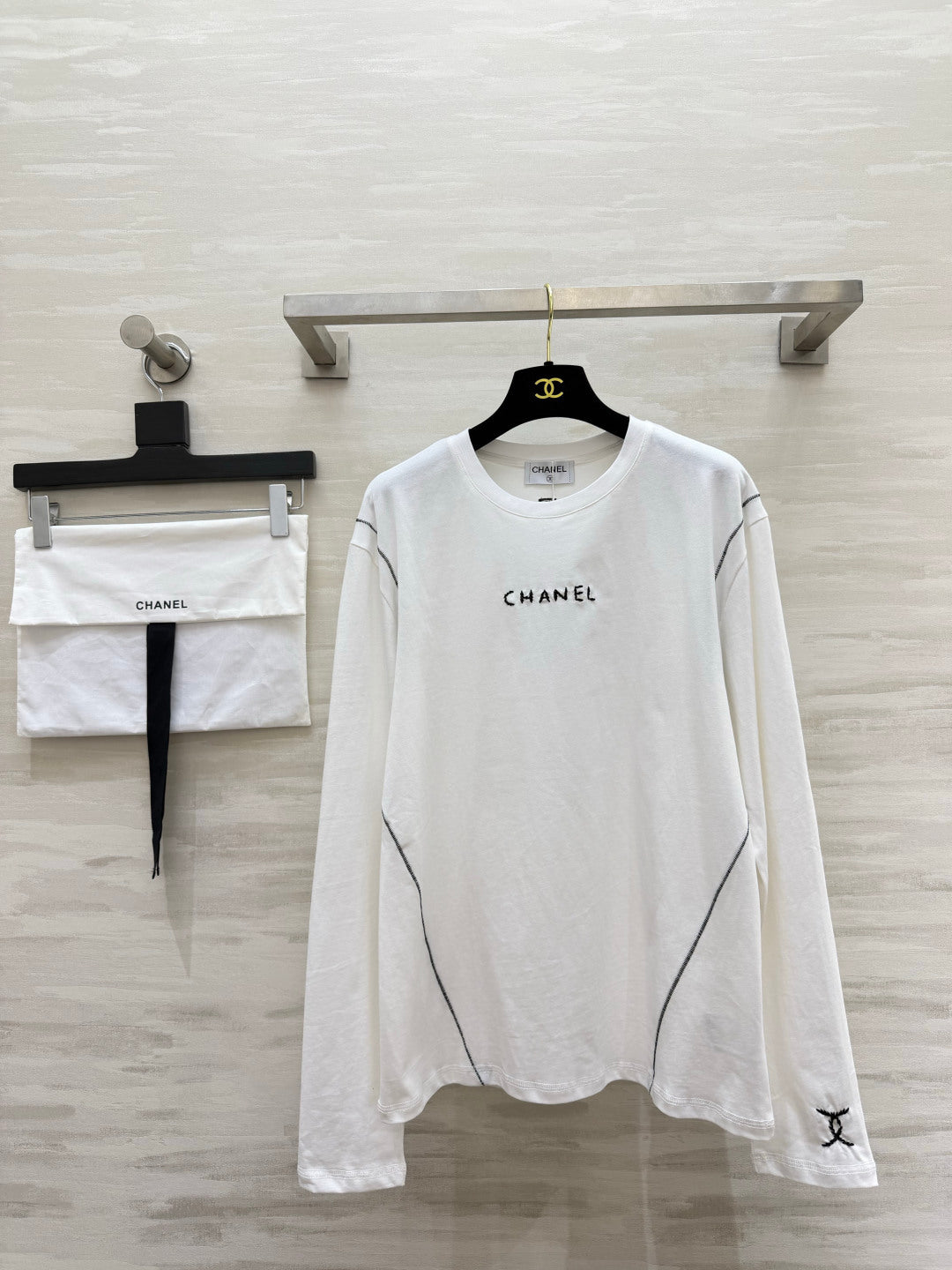 CC 26s Long Sleeve Top White Black Contrast Stitch 427435