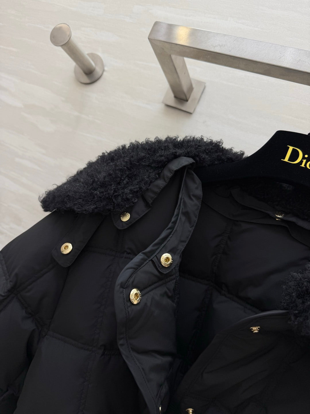 Moncler 26s Puffer Jacket Black Shearling Collar Belt 427377