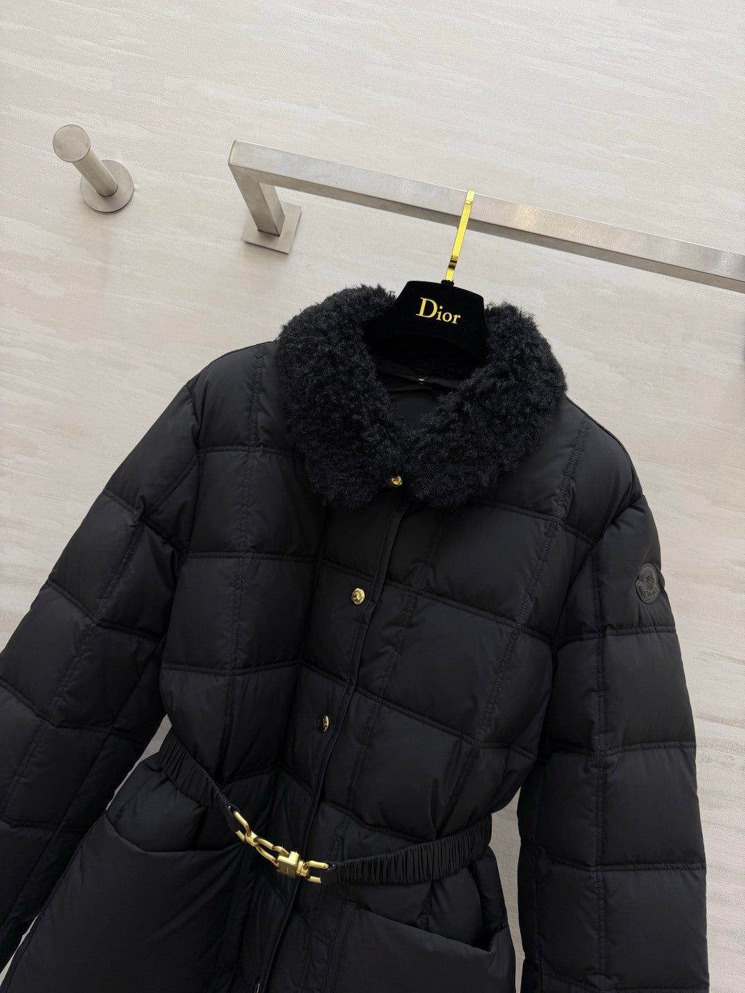 Moncler 26s Puffer Jacket Black Shearling Collar Belt 427377