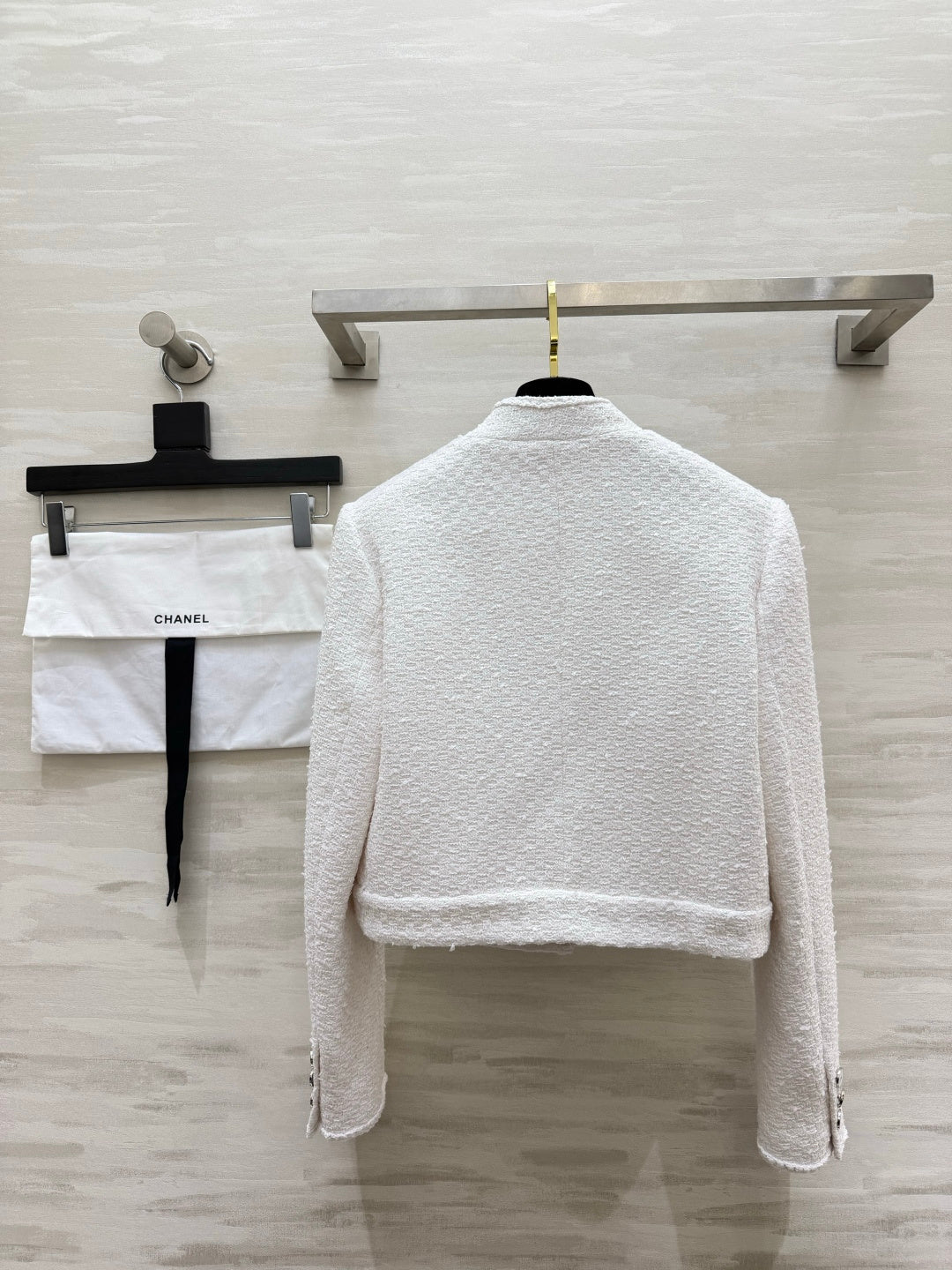 Chanel 26s Tweed Camellia Brooch Cropped Jacket White 438867